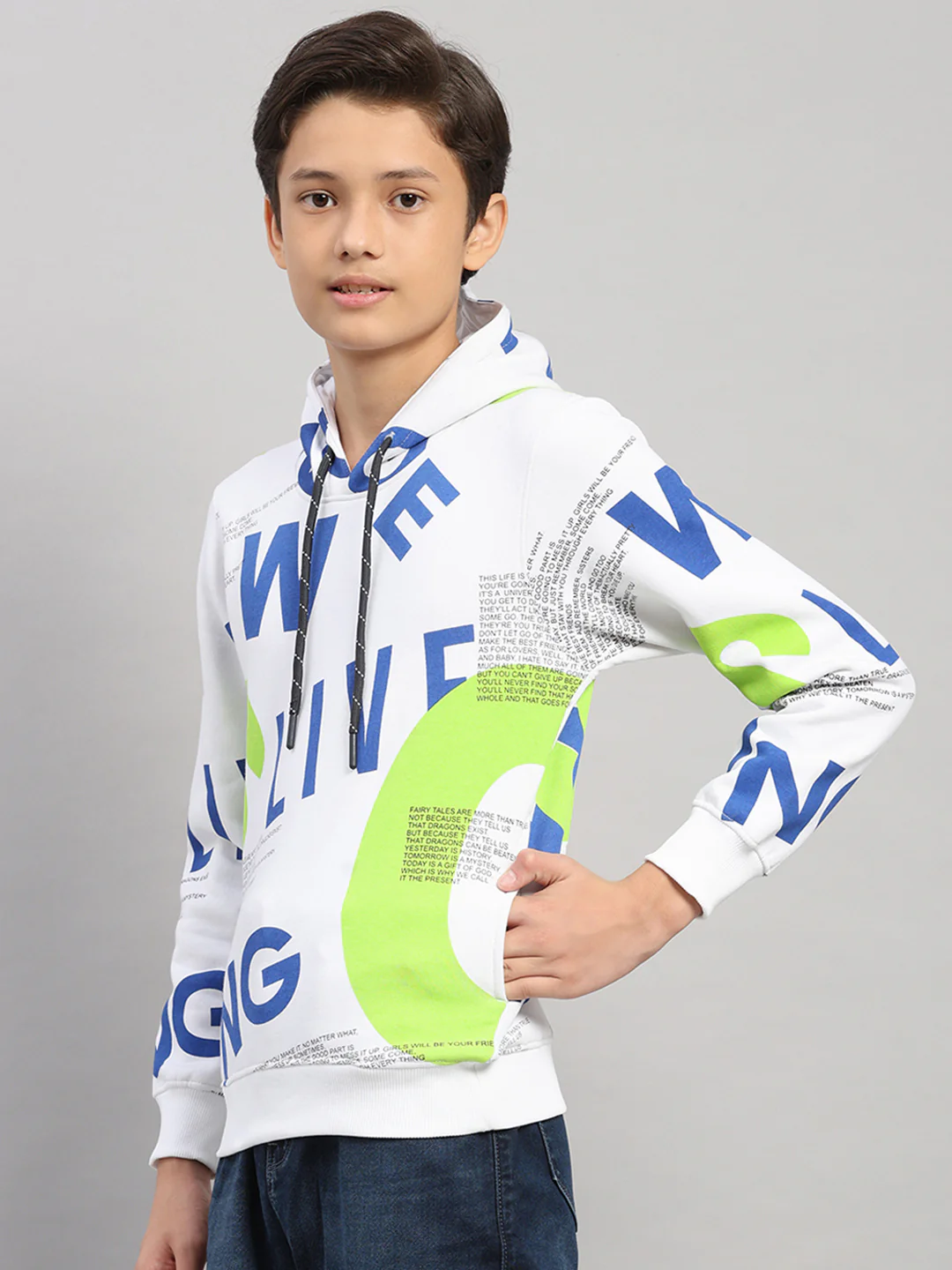 Boys Blue Printed Round Neck Full Sleeve Sweatshirt - Image 3