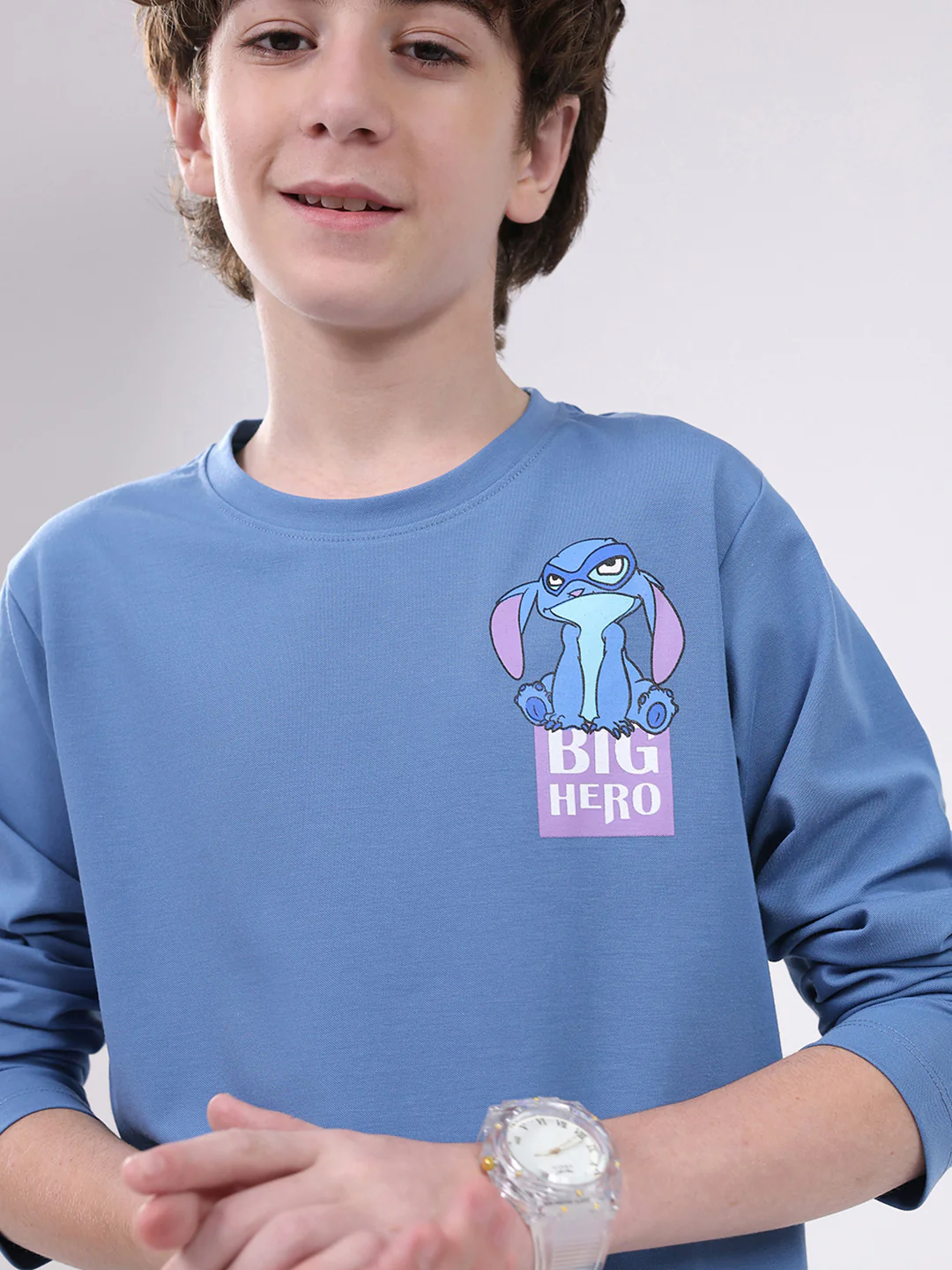 Boys Blue Printed Round Neck Full Sleeve Winter T-Shirt - Image 7