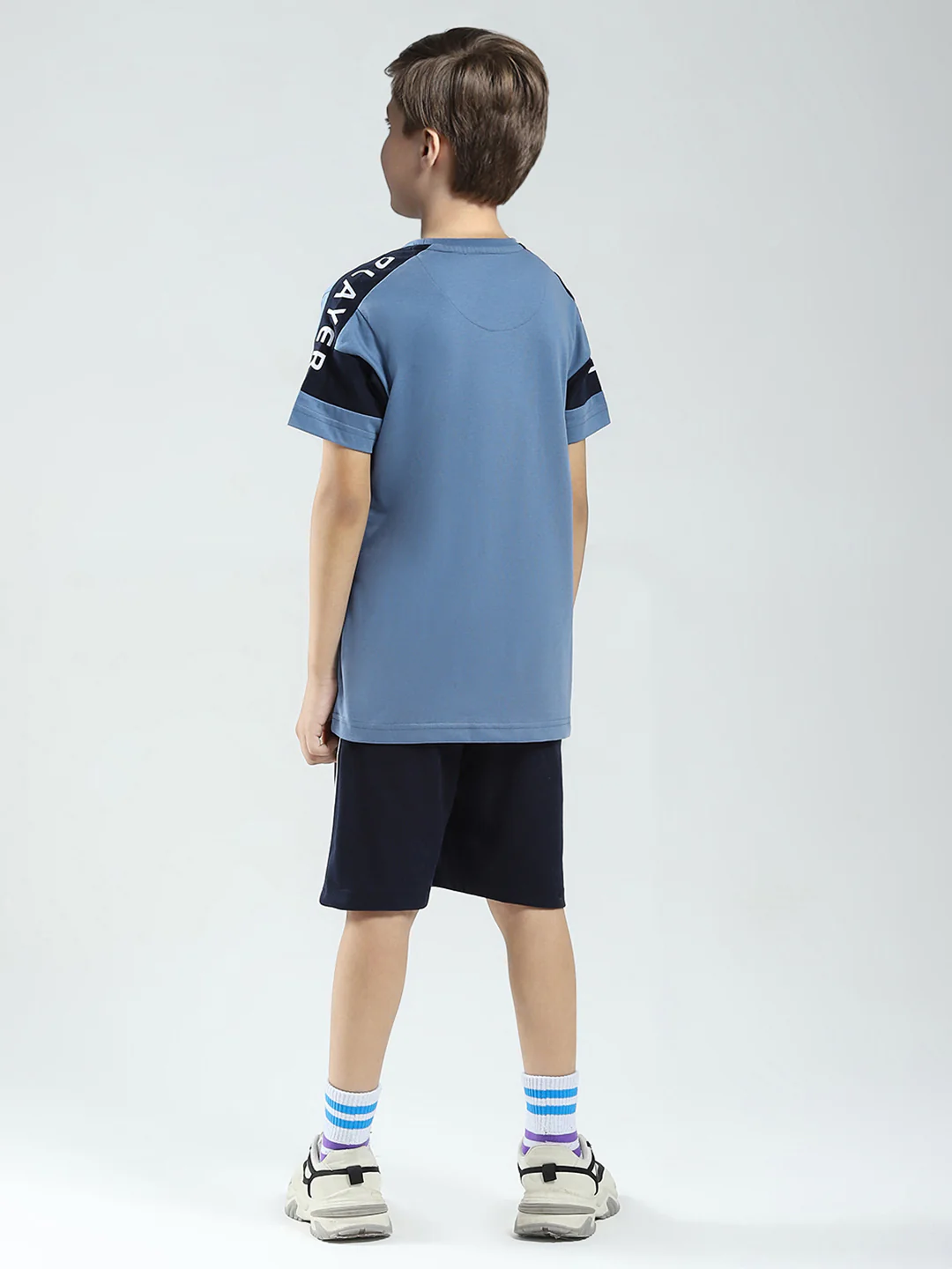 Boys Blue Printed Round Neck Half Sleeve Bermuda Set - Image 5