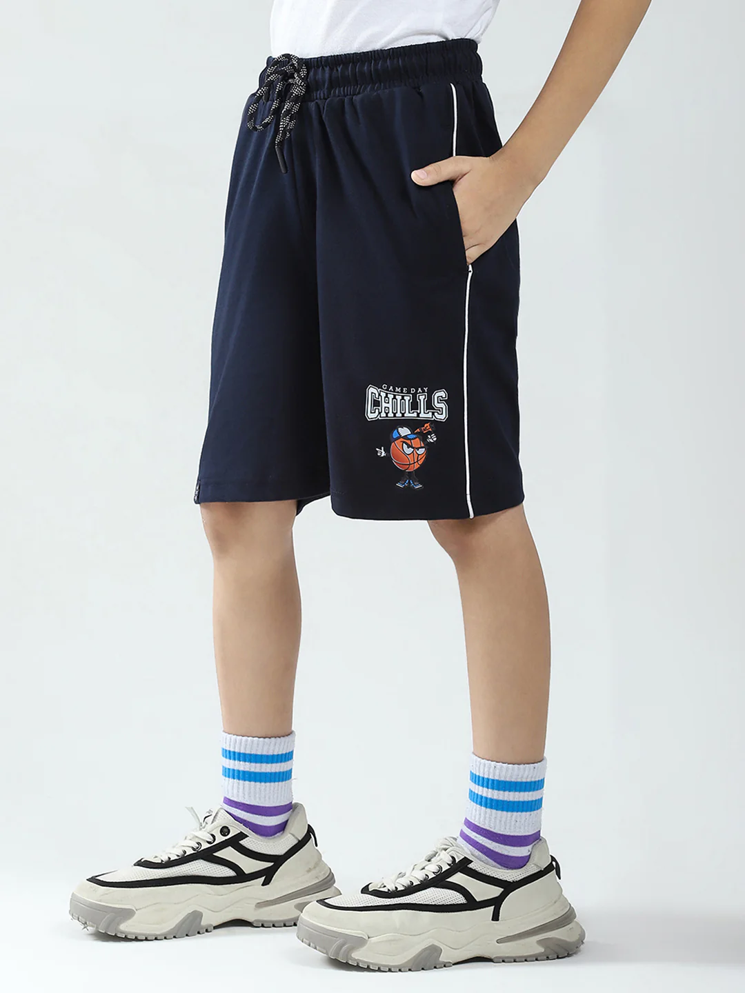 Boys Blue Printed Round Neck Half Sleeve Bermuda Set - Image 7