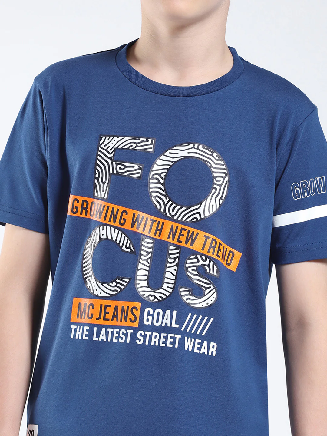 Boys Blue Printed Round Neck Half Sleeve T-Shirt - Image 7