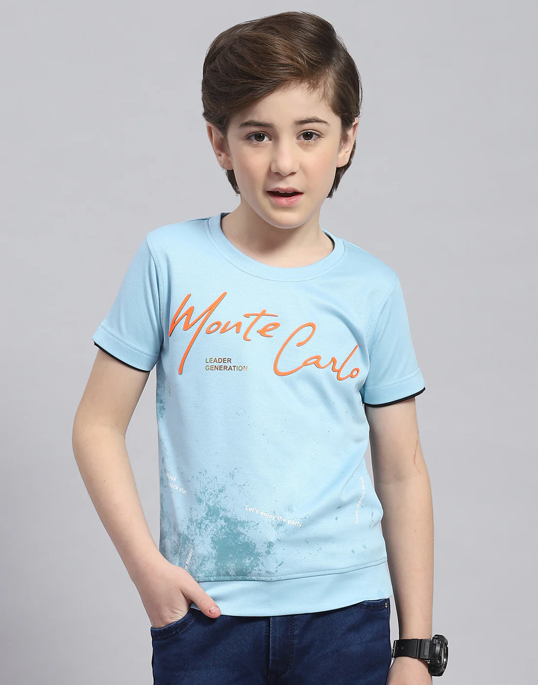 Boys Blue Printed Round Neck Half Sleeve T-Shirt - Image 2