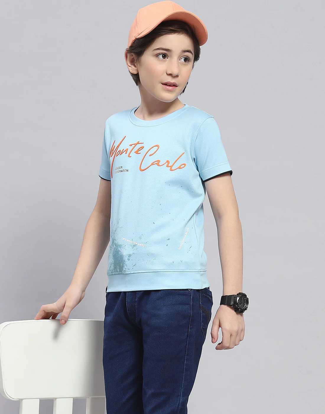 Boys Blue Printed Round Neck Half Sleeve T-Shirt - Image 6