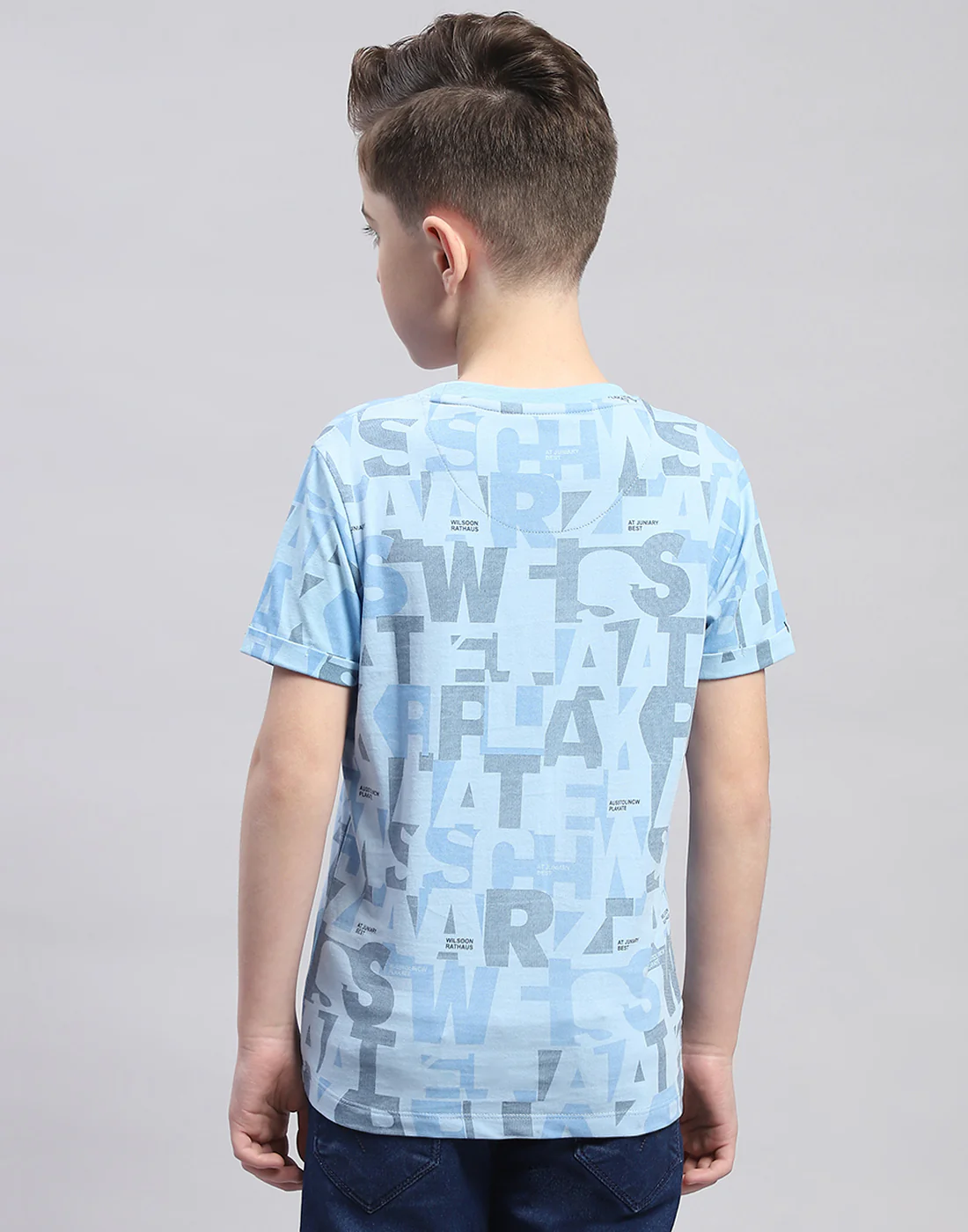 Boys Blue Printed Round Neck Half Sleeve T-Shirt - Image 5
