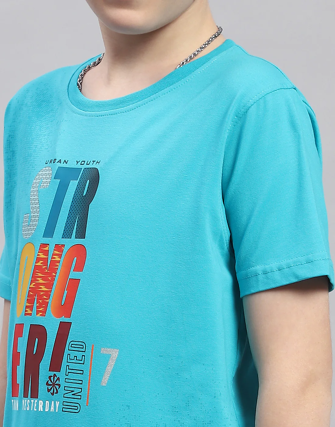 Boys Blue Printed Round Neck Half Sleeve T-Shirt - Image 6