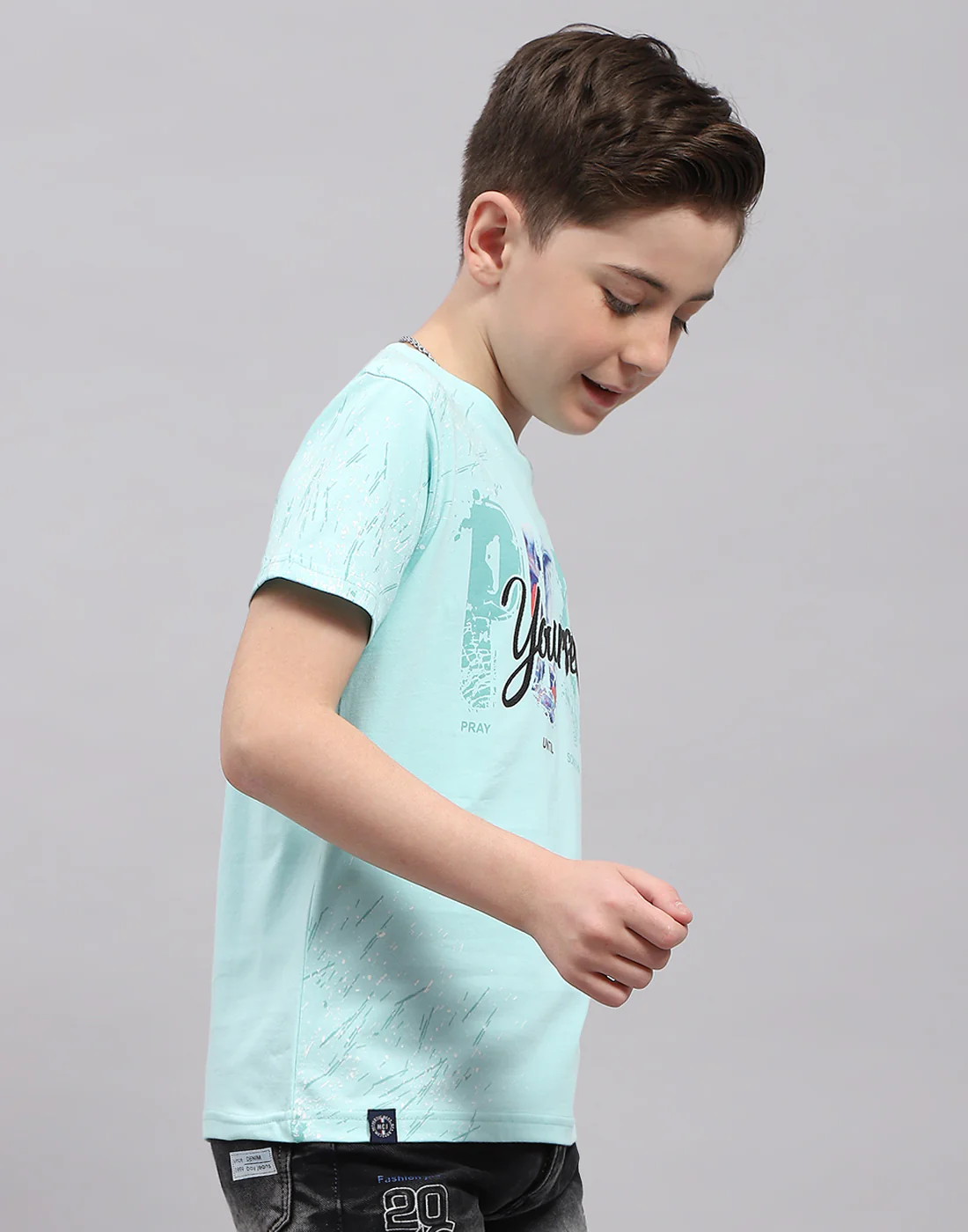 Boys Blue Printed Round Neck Half Sleeve T-Shirt - Image 4