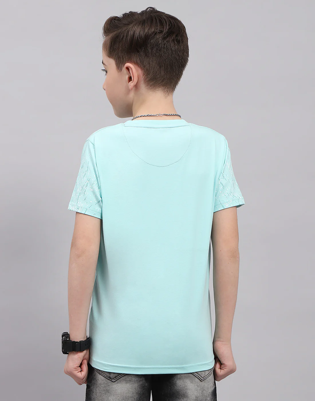 Boys Blue Printed Round Neck Half Sleeve T-Shirt - Image 5