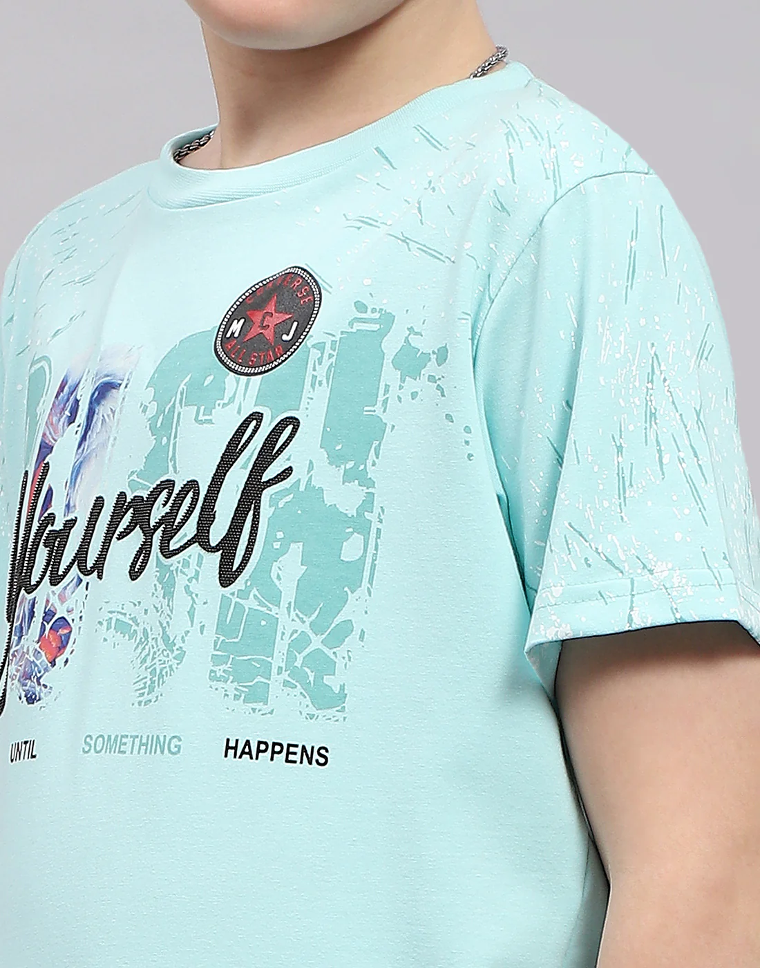 Boys Blue Printed Round Neck Half Sleeve T-Shirt - Image 6