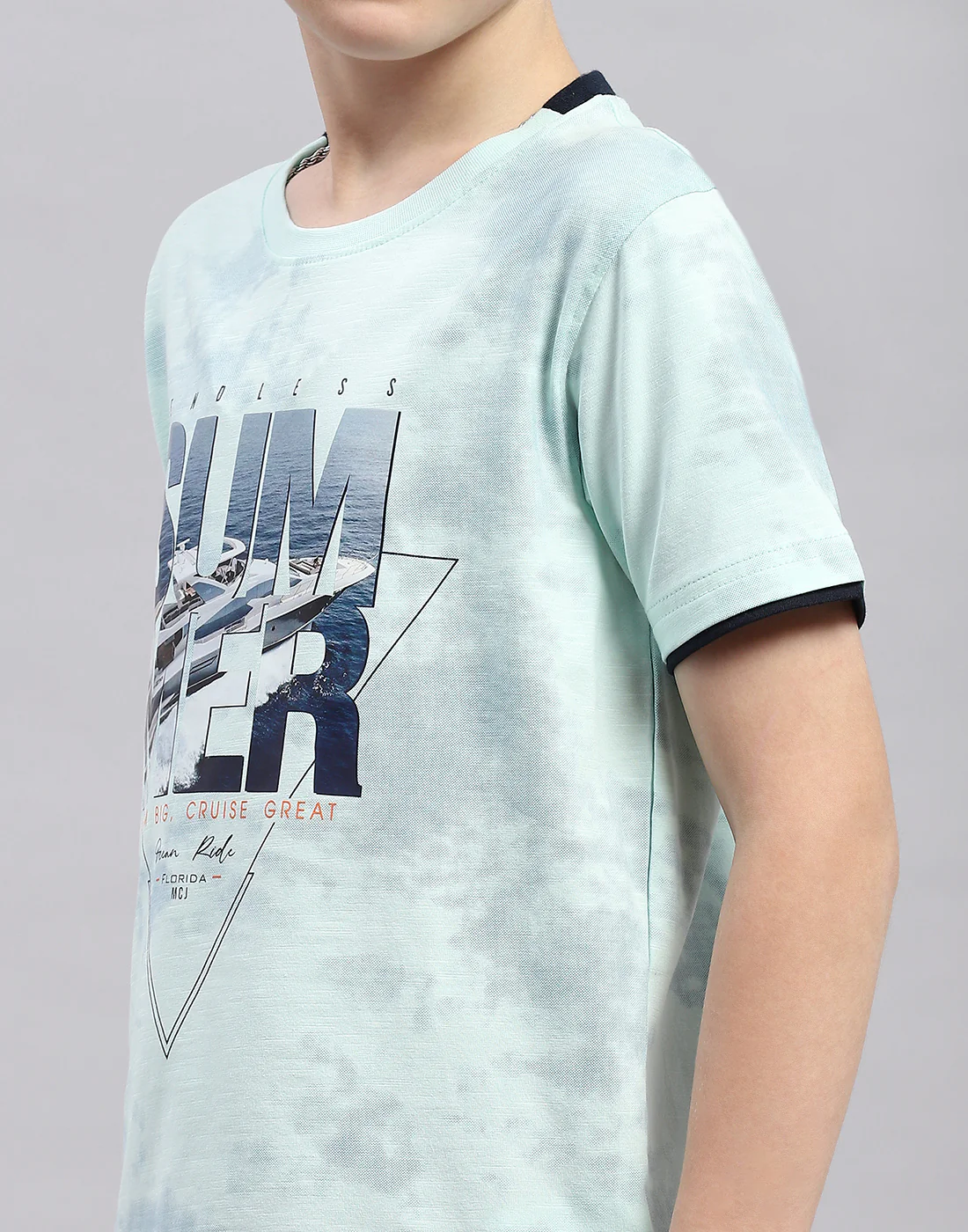 Boys Blue Printed Round Neck Half Sleeve T-Shirt - Image 7