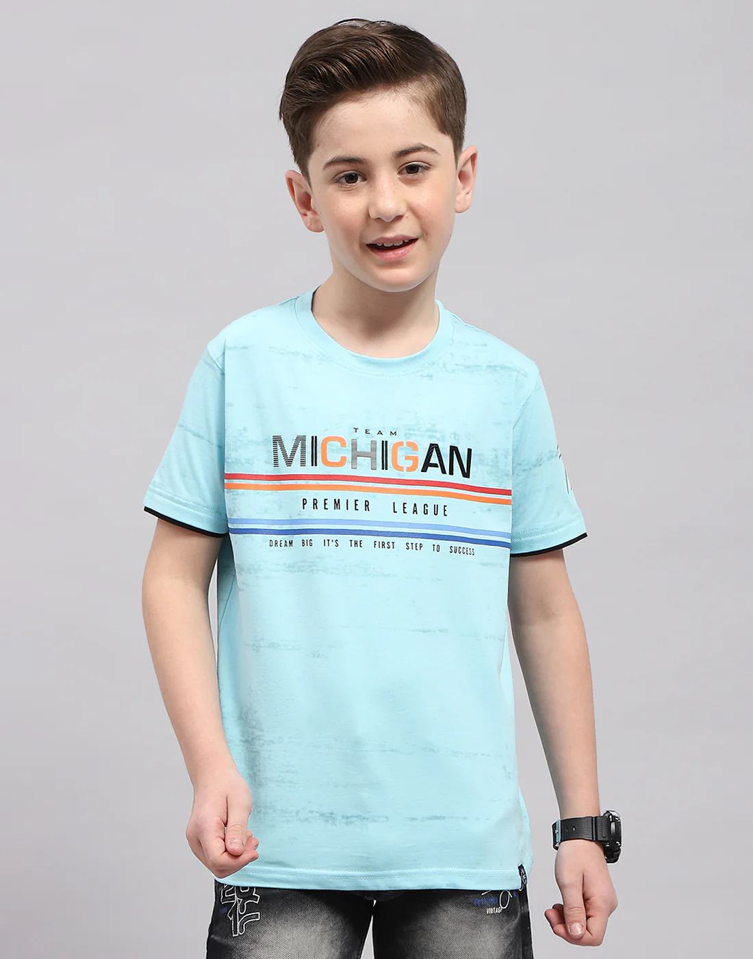 Boys Blue Printed Round Neck Half Sleeve T-Shirt - Image 2