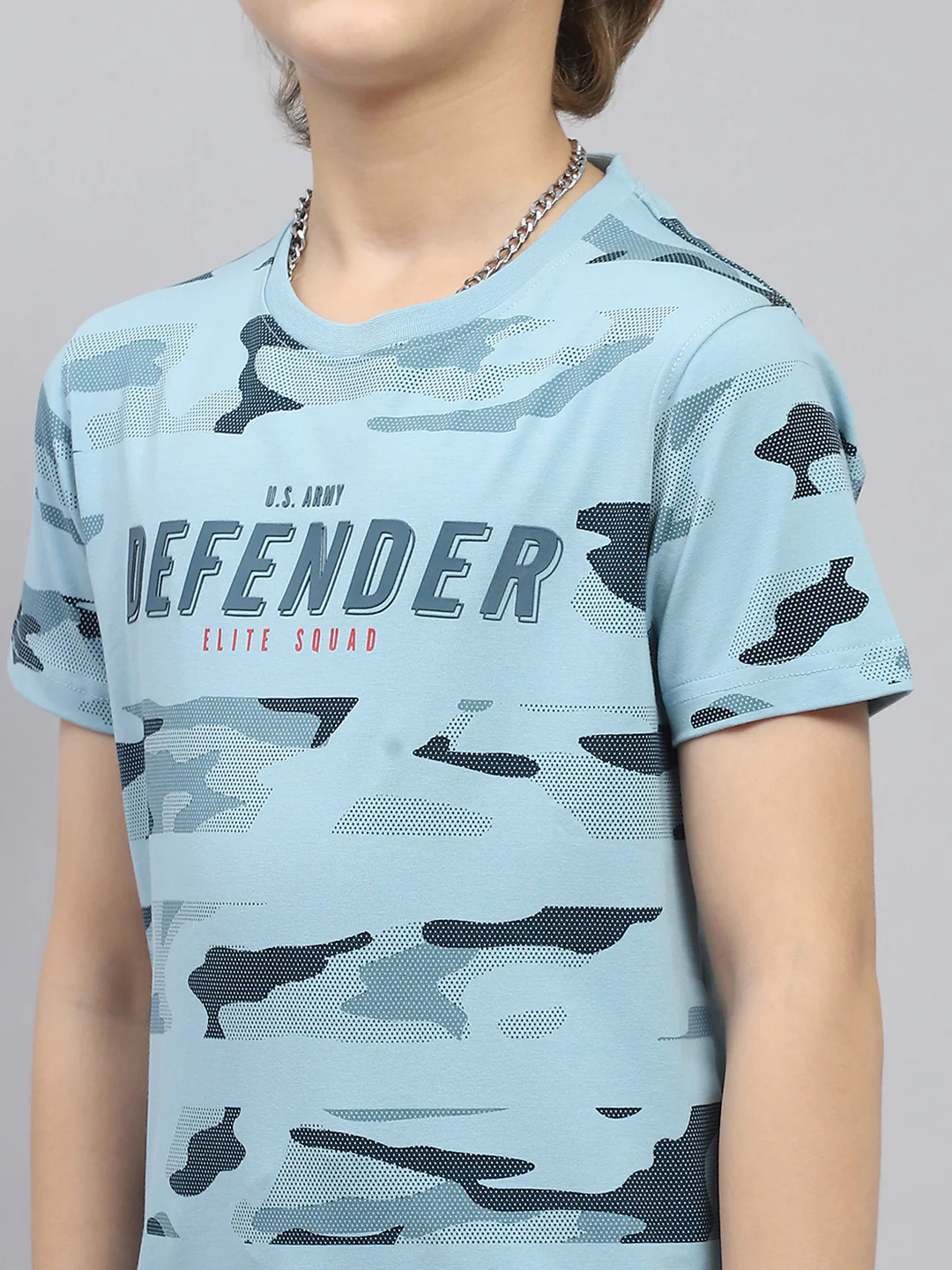 Boys Blue Printed Round Neck Half Sleeve T-Shirt - Image 6
