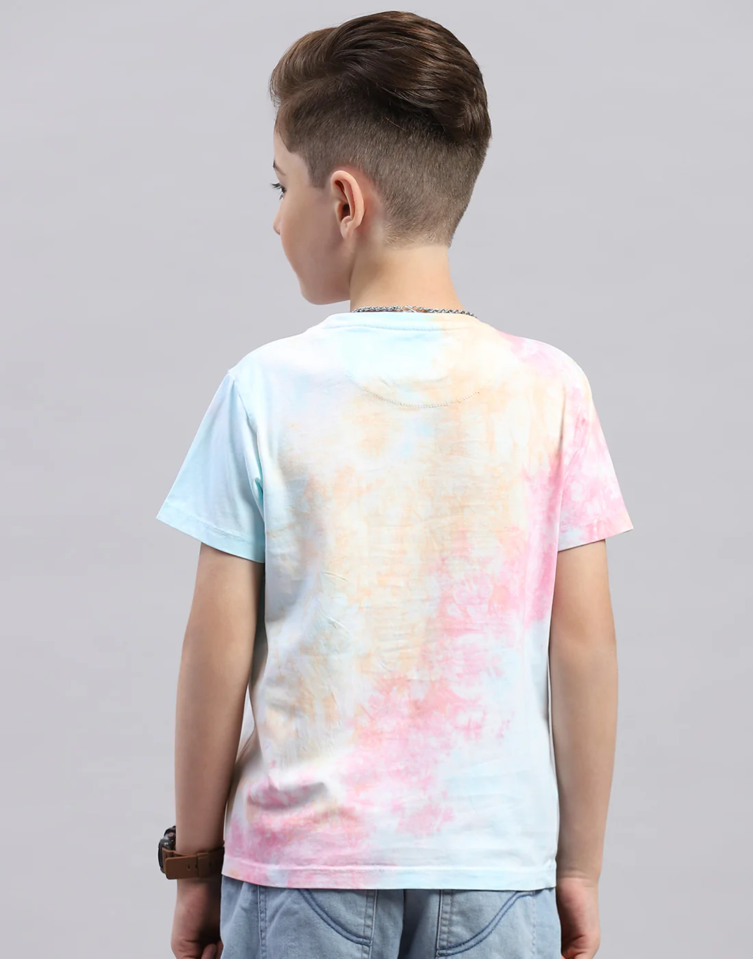 Boys Blue Printed Round Neck Half Sleeve T-Shirt - Image 5