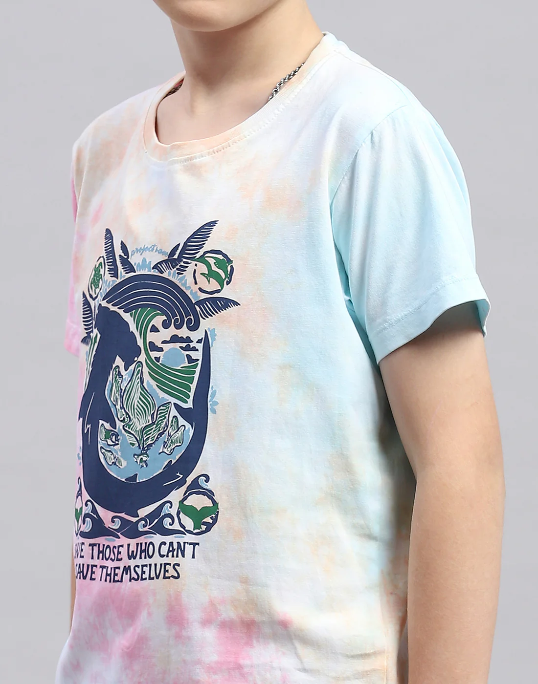 Boys Blue Printed Round Neck Half Sleeve T-Shirt - Image 6