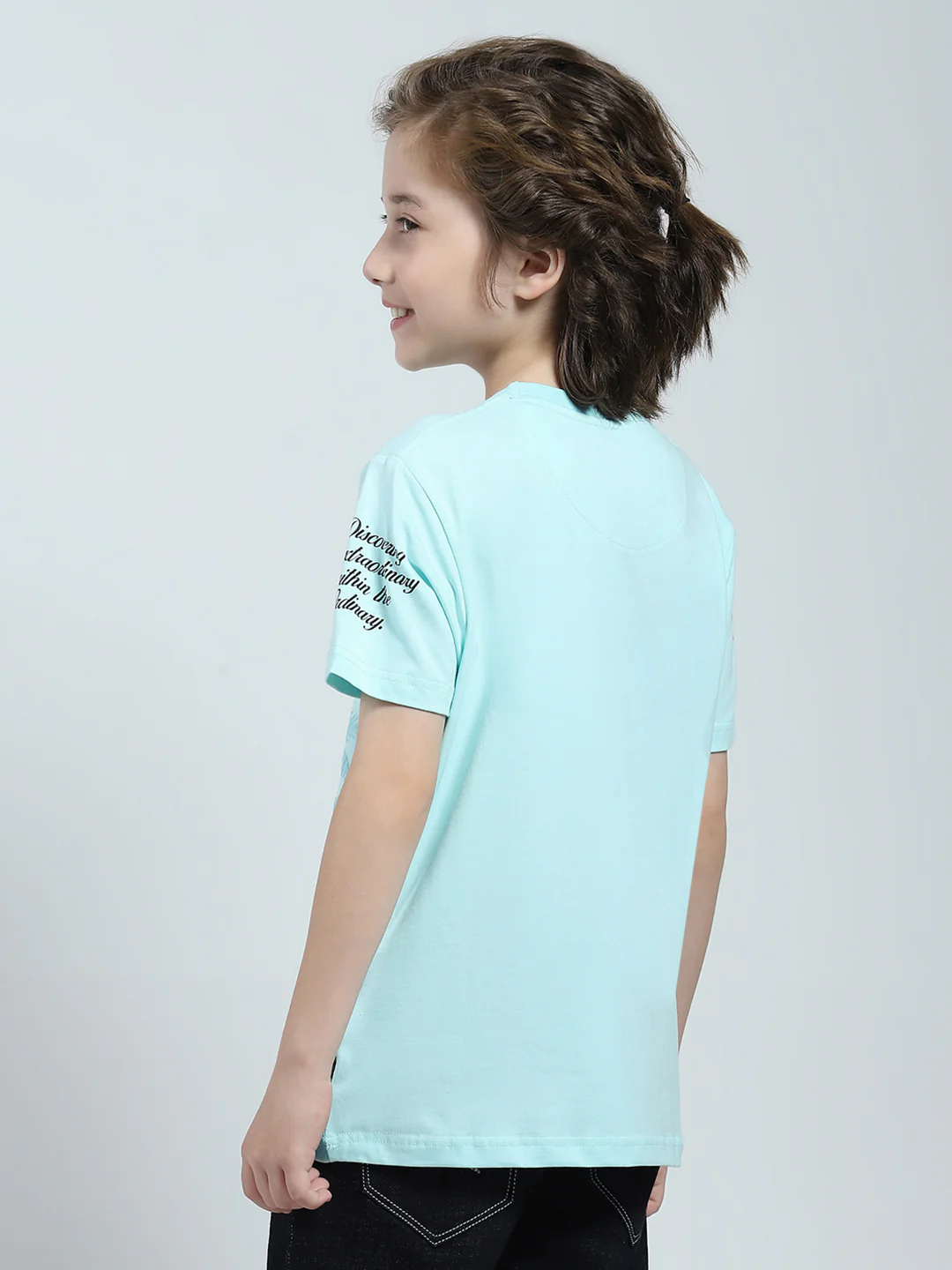 Boys Blue Printed Round Neck Half Sleeve T-Shirt - Image 5