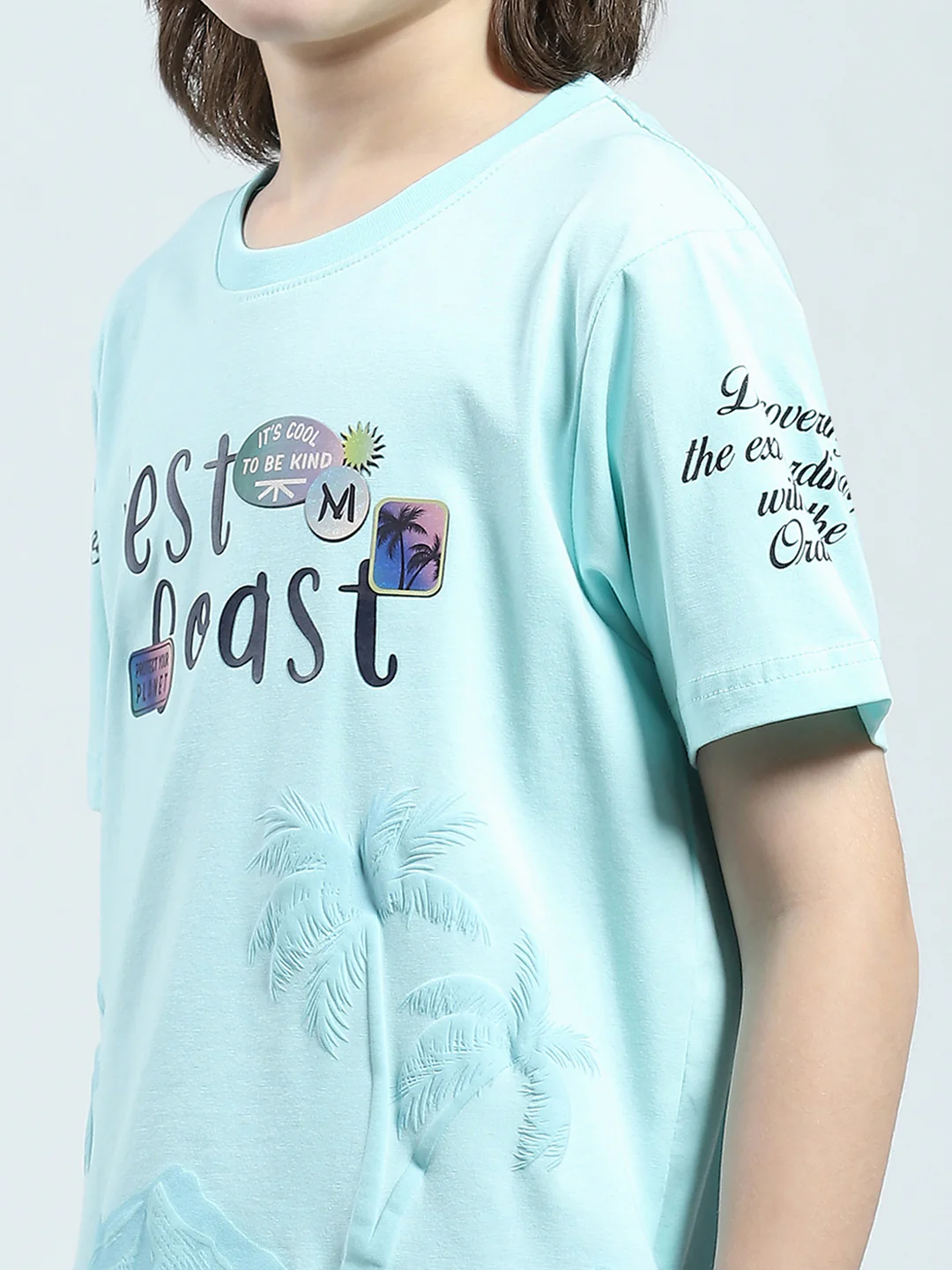 Boys Blue Printed Round Neck Half Sleeve T-Shirt - Image 6