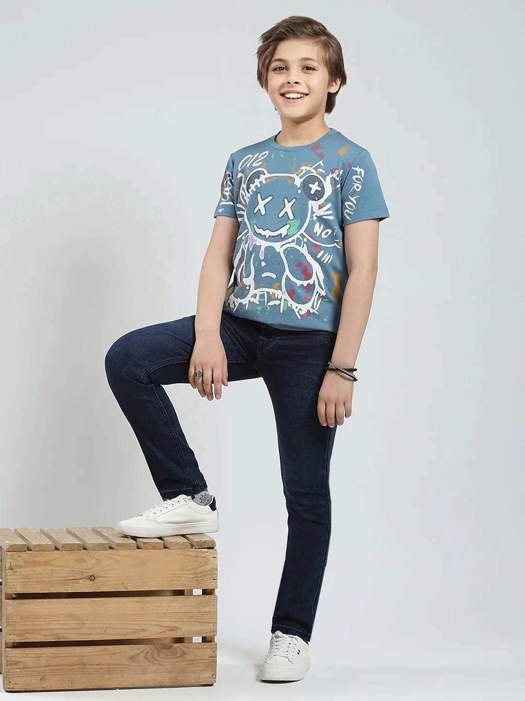 Boys Blue Printed Round Neck Half Sleeve T-Shirt - Image 2