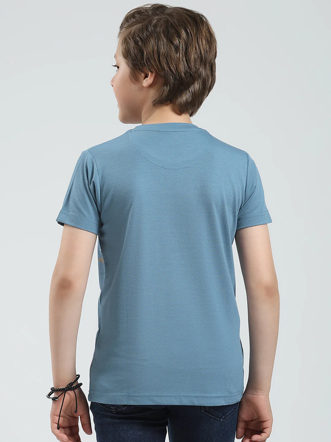 Boys Blue Printed Round Neck Half Sleeve T-Shirt - Image 5