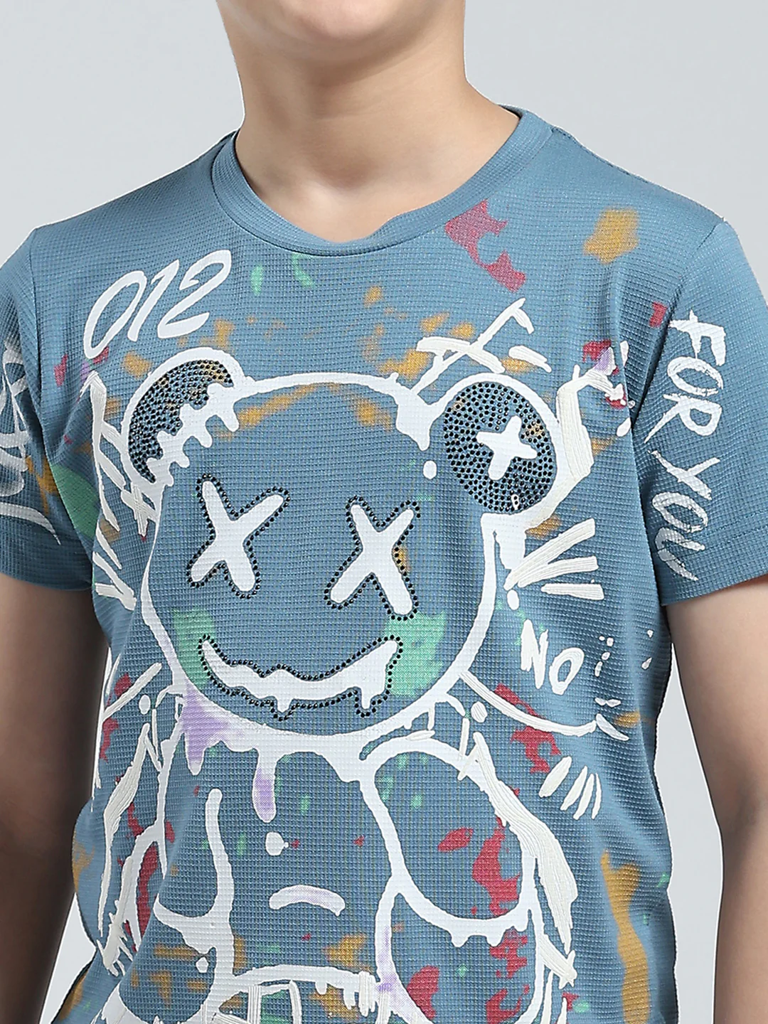 Boys Blue Printed Round Neck Half Sleeve T-Shirt - Image 6