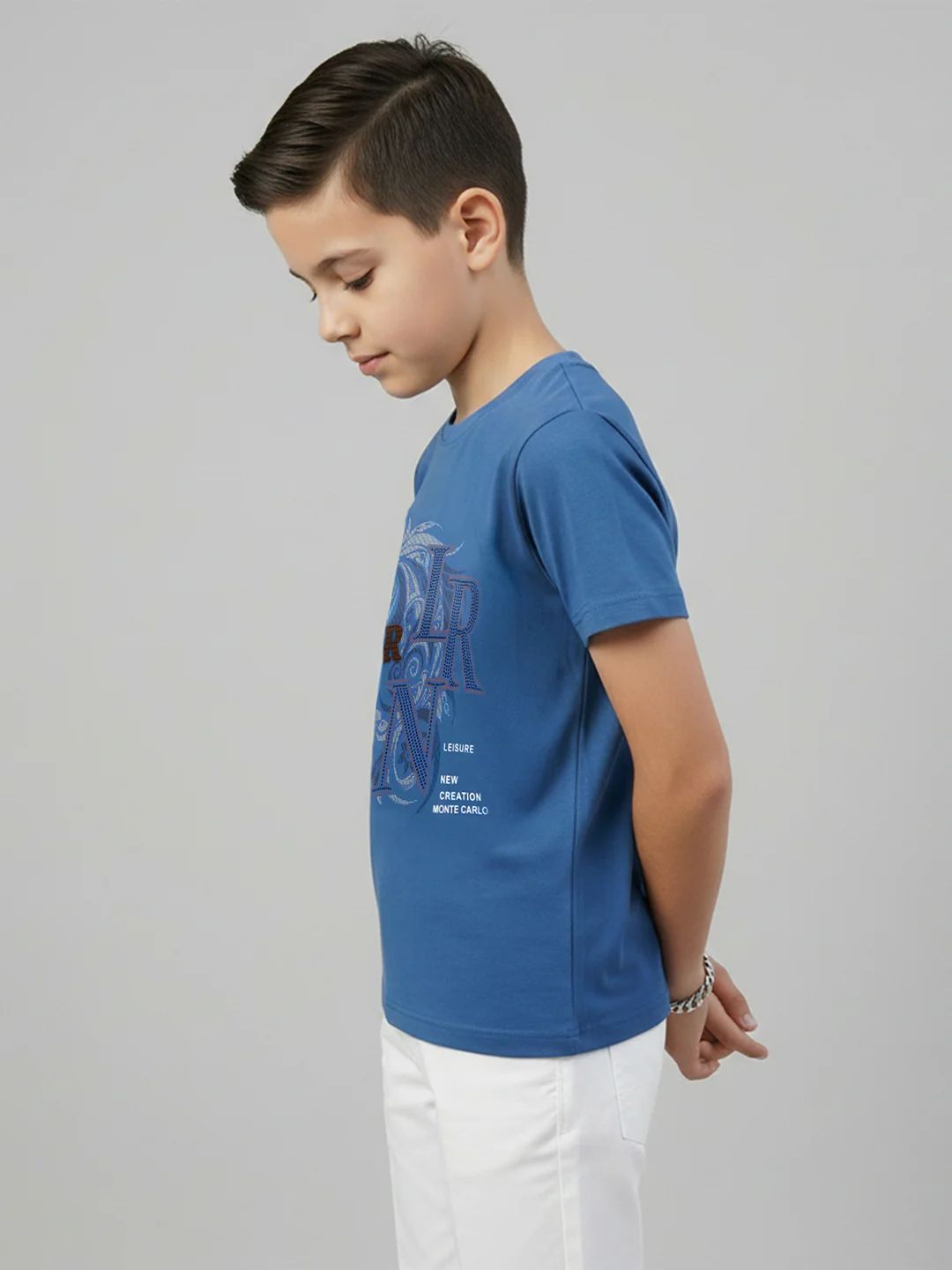 Boys Blue Printed Round Neck Half Sleeve T-Shirt - Image 2