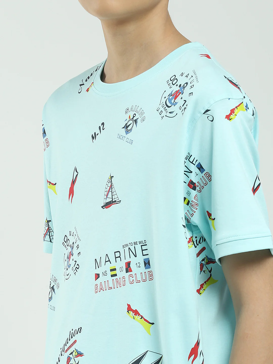 Boys Blue Printed Round Neck Half Sleeve Bermuda Set - Image 8