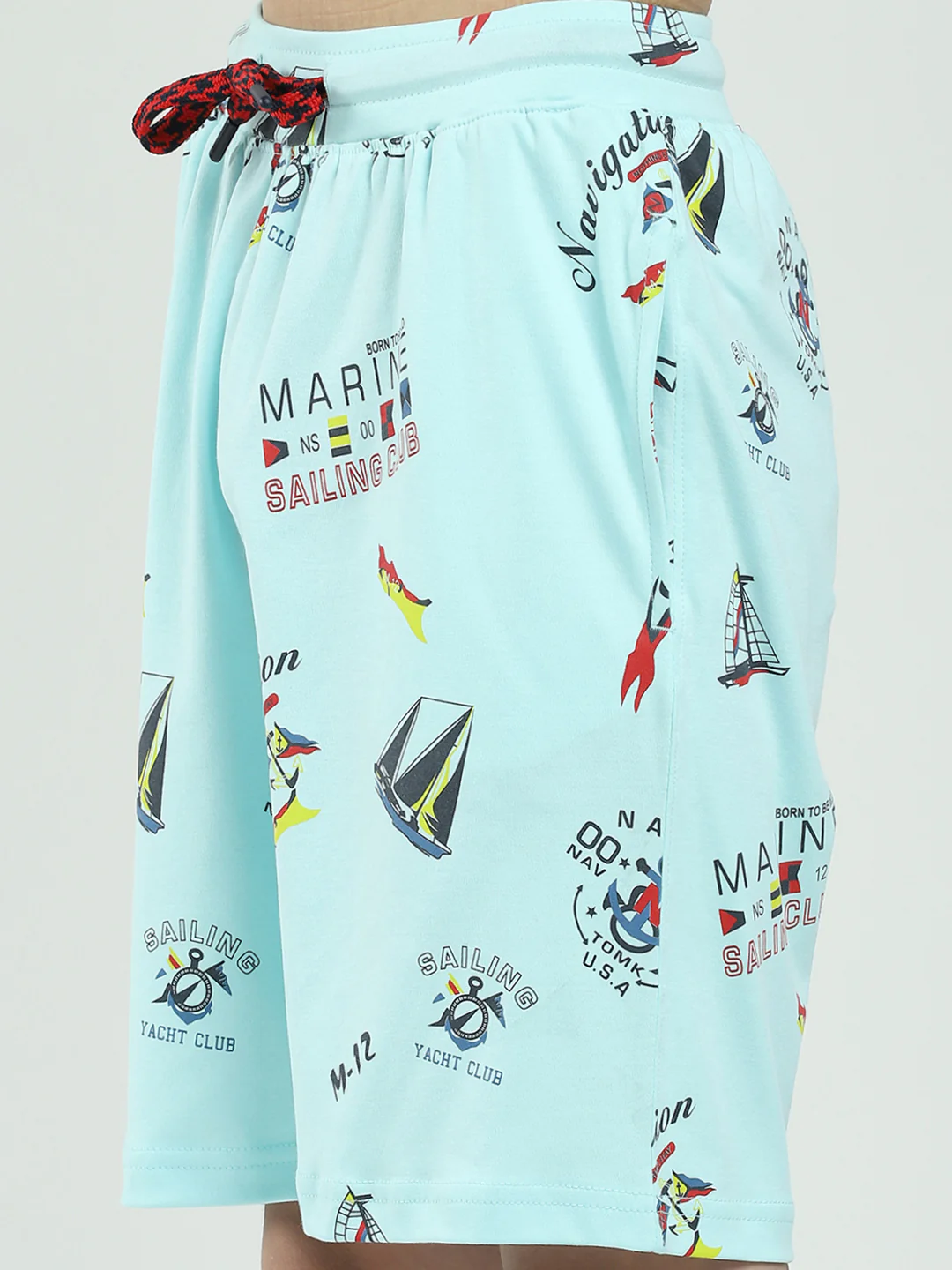 Boys Blue Printed Round Neck Half Sleeve Bermuda Set - Image 9