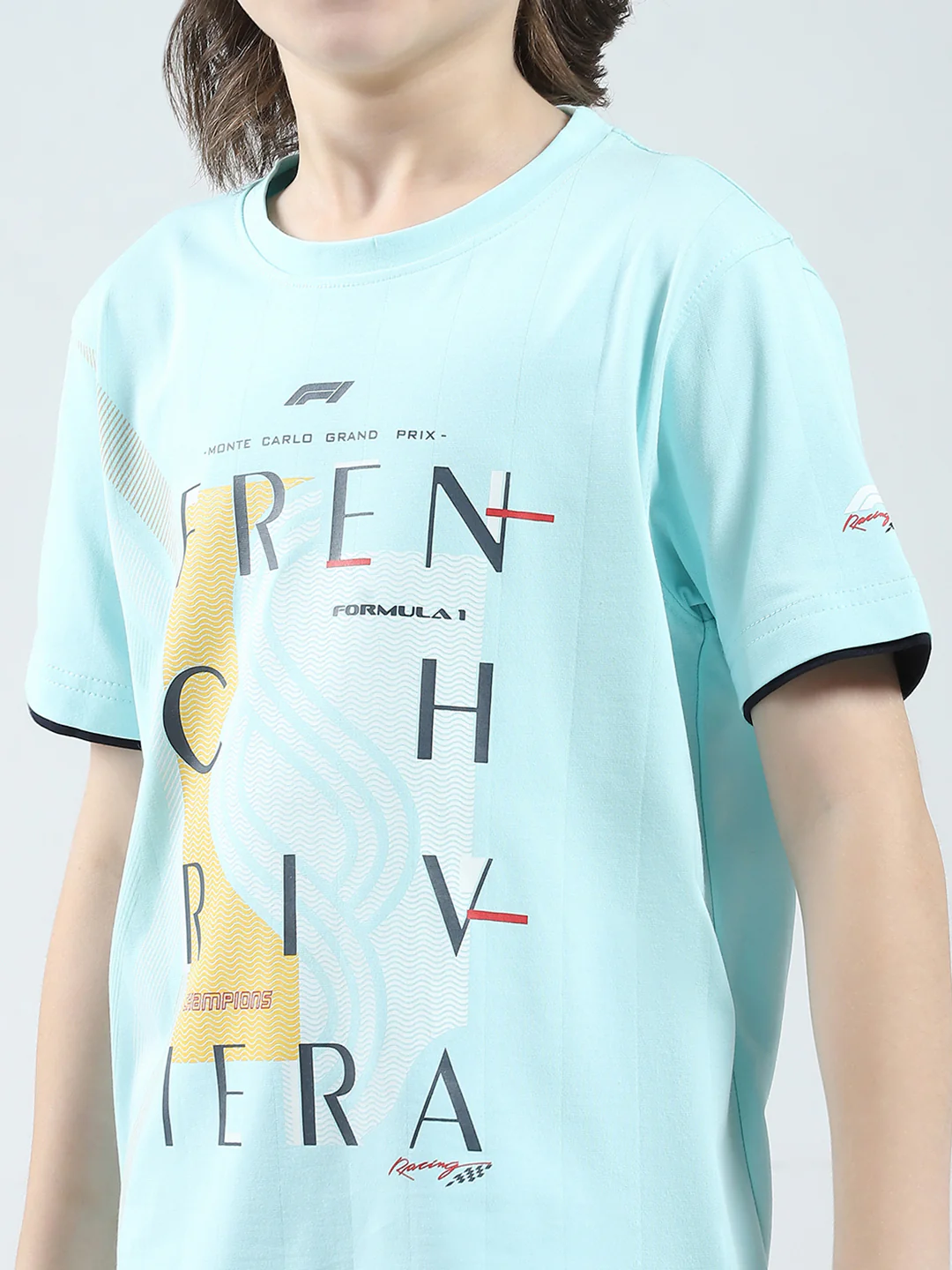 Boys Blue Printed Round Neck Half Sleeve T-Shirt - Image 6