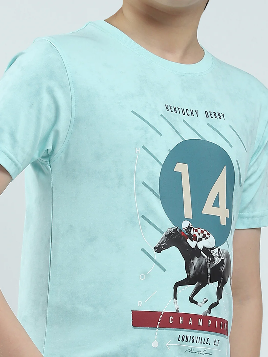Boys Blue Printed Round Neck Half Sleeve T-Shirt - Image 6