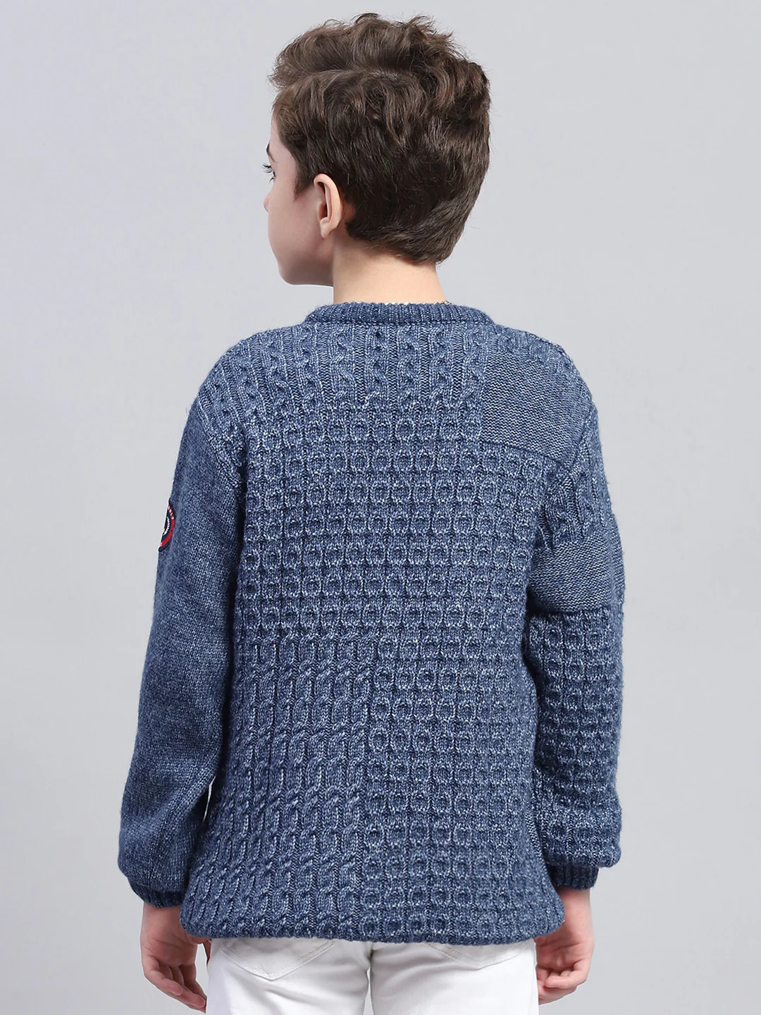 Boys Blue Self Design Round Neck Full Sleeve Pullover - Image 5