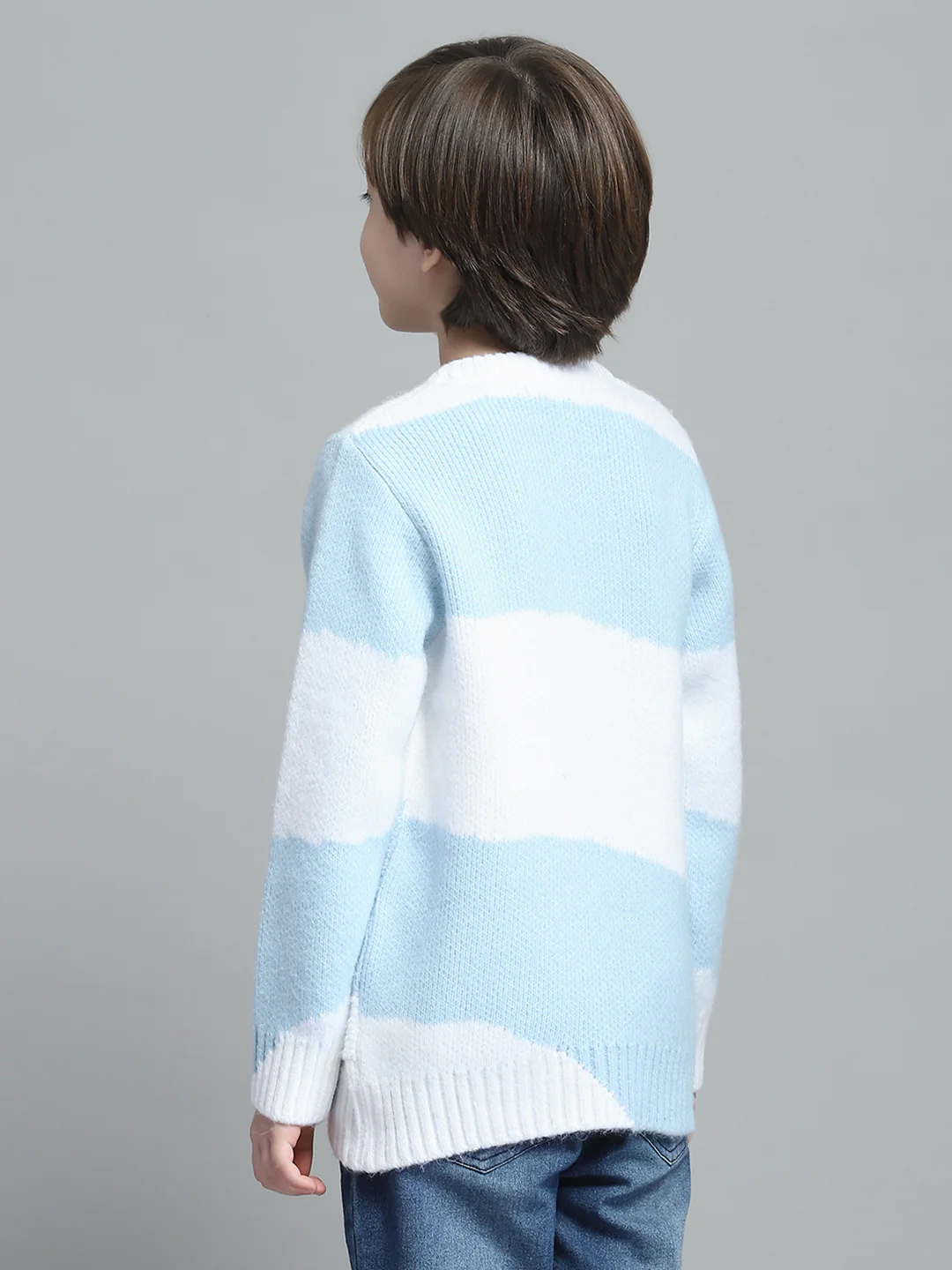 Boys Blue Self Design Round Neck Full Sleeve Pullover - Image 5