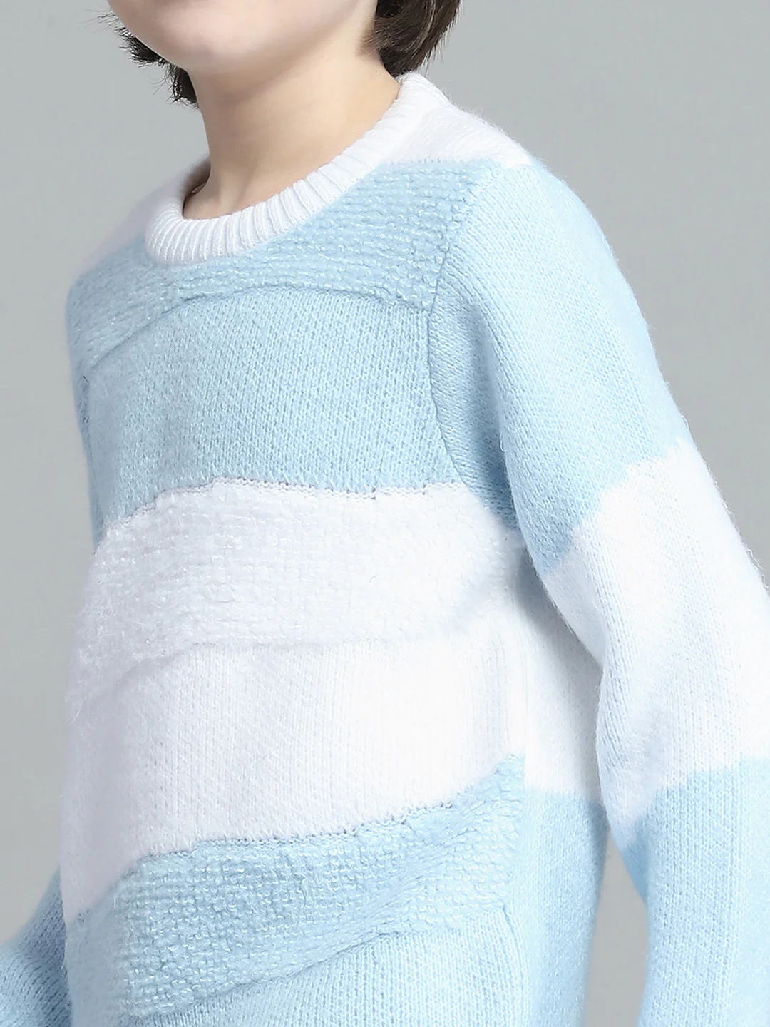 Boys Blue Self Design Round Neck Full Sleeve Pullover - Image 6