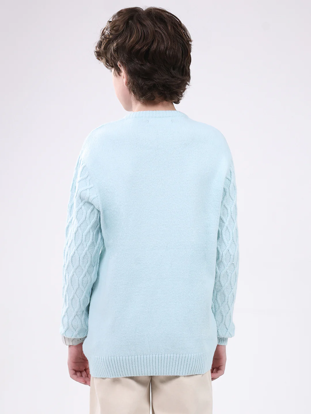 Boys Blue Self Design Round Neck Full Sleeve Pullover - Image 5