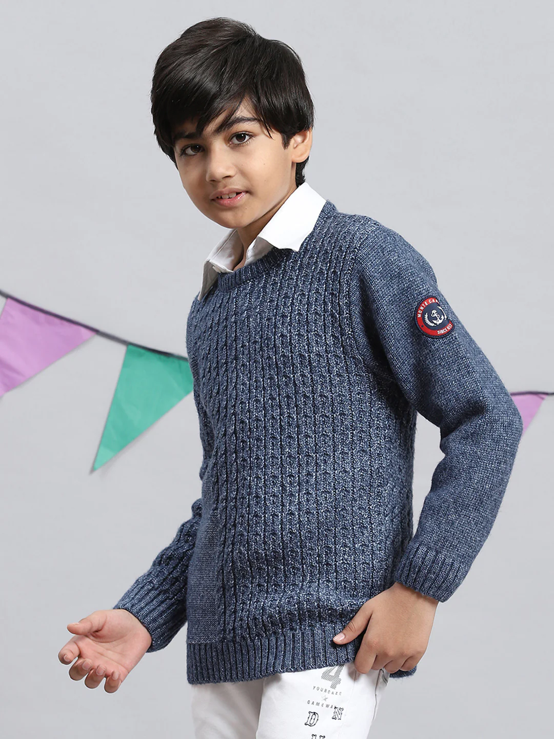 Boys Blue Self Pullover - Image 3