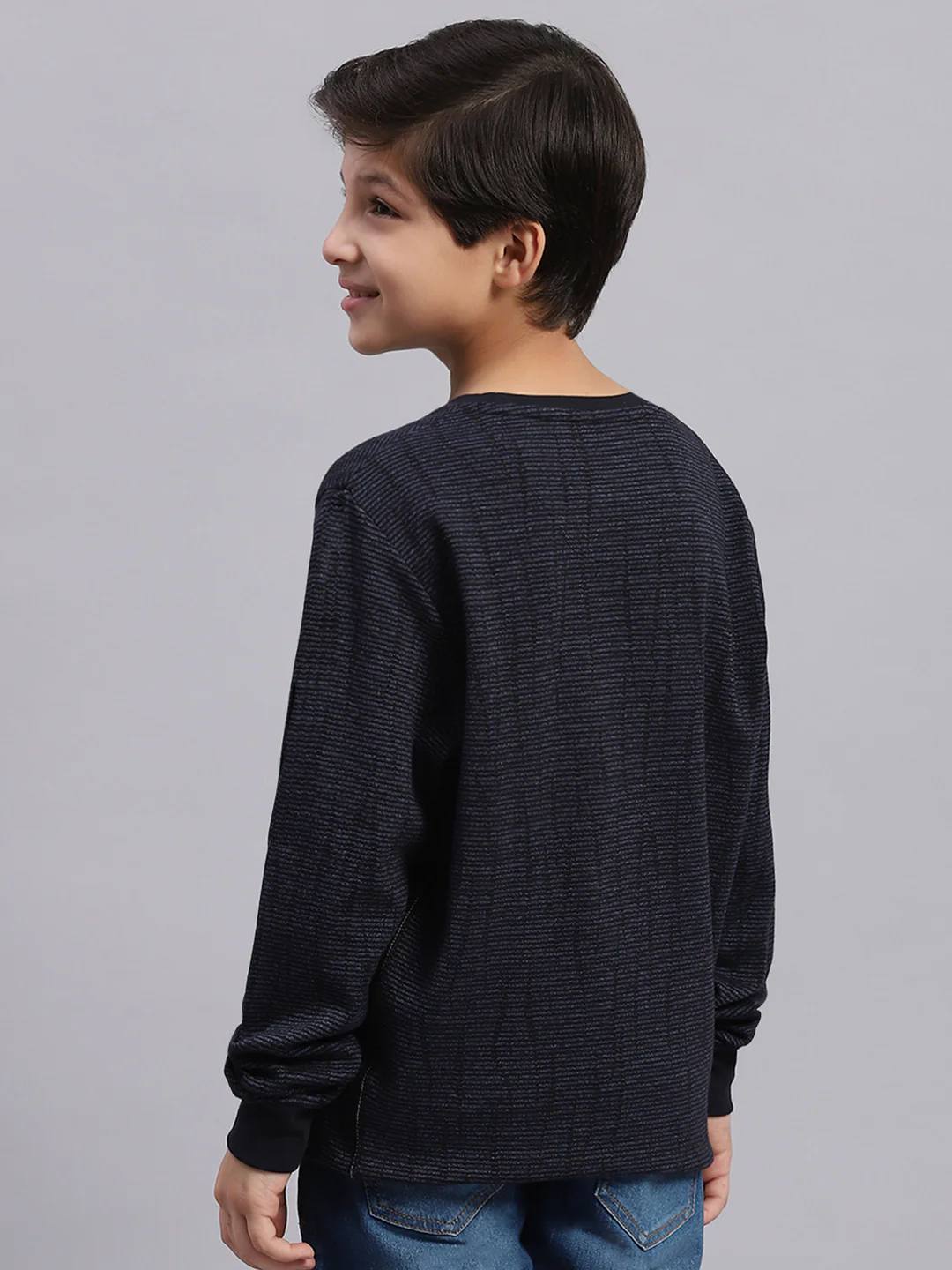 Boys Blue Self Design Round Neck Full Sleeve Sweatshirt - Image 5