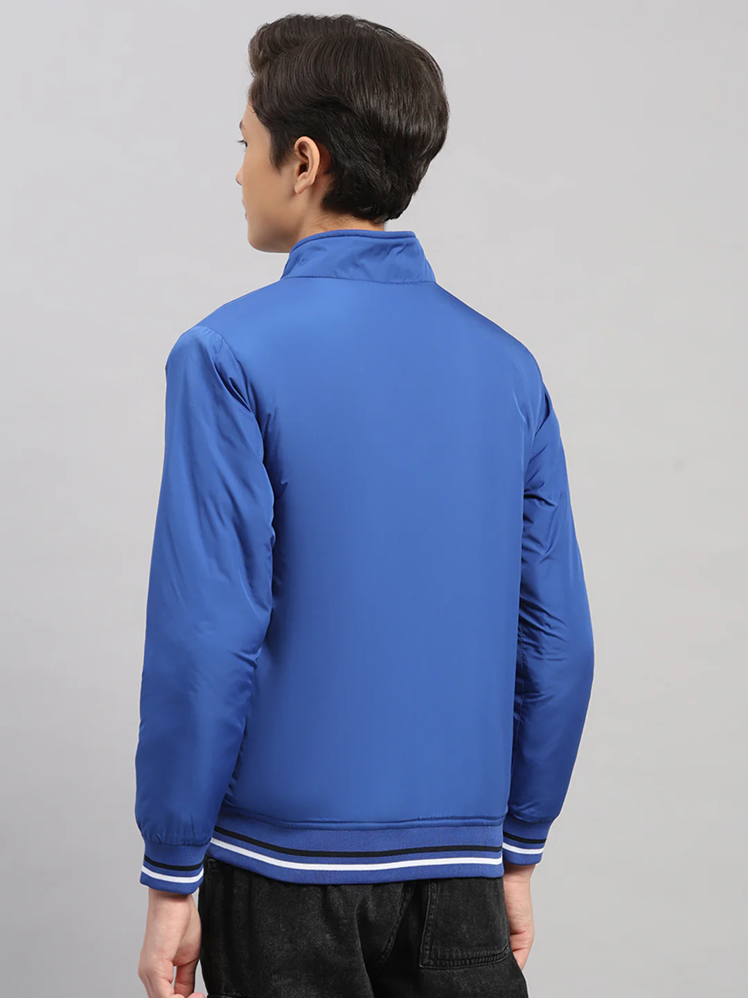 Boys Blue Solid Collar Full Sleeve Jacket - Image 5