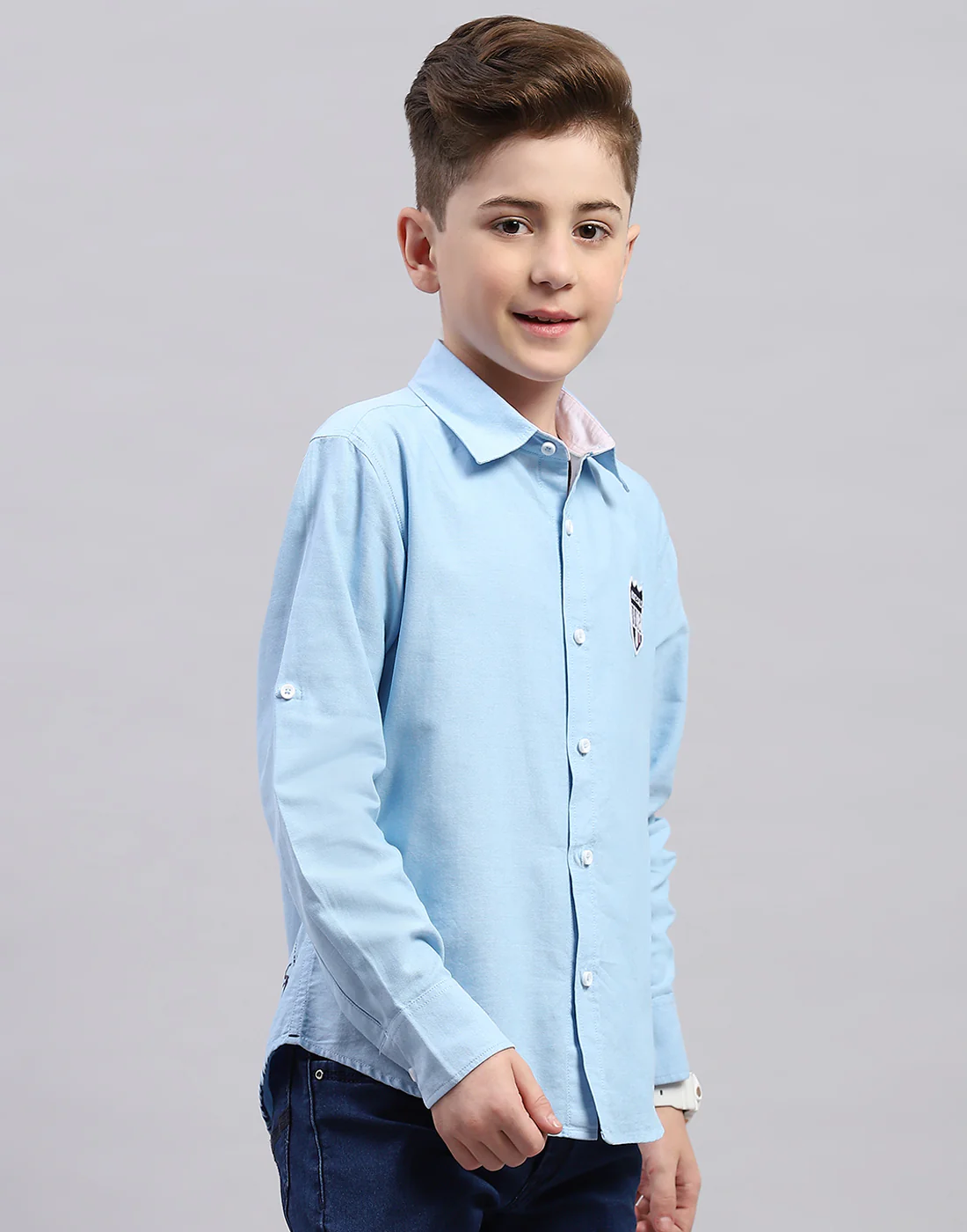 Boys Blue Solid Collar Full Sleeve Shirt - Image 4