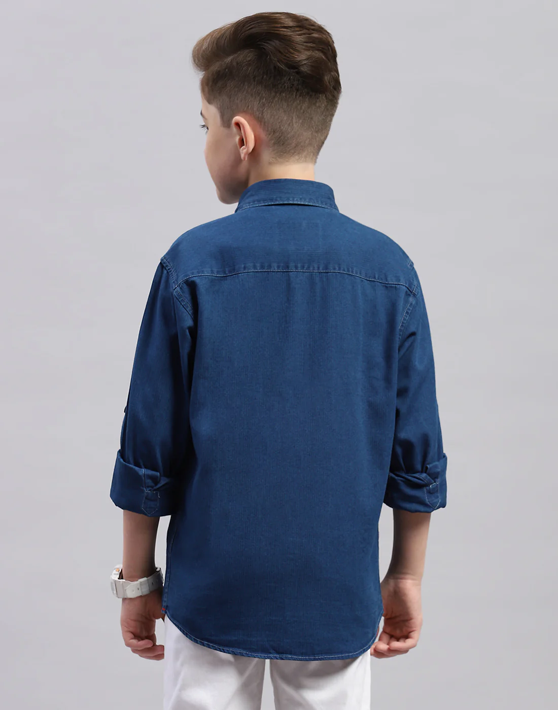 Boys Blue Solid Collar Full Sleeve Shirt - Image 5