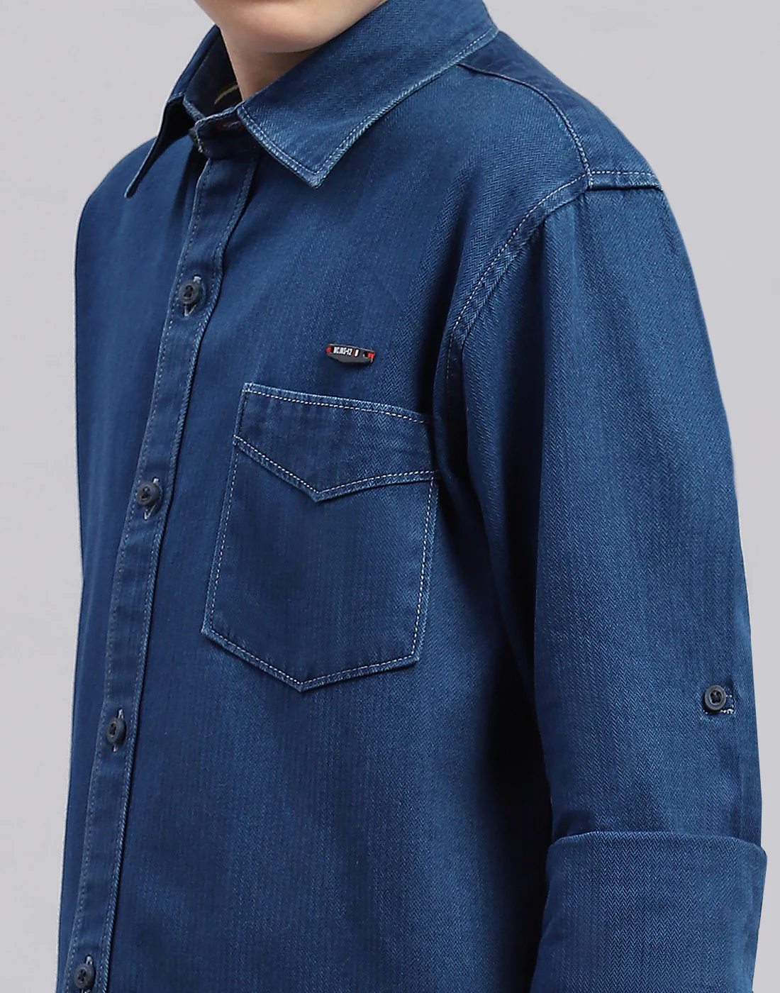 Boys Blue Solid Collar Full Sleeve Shirt - Image 6
