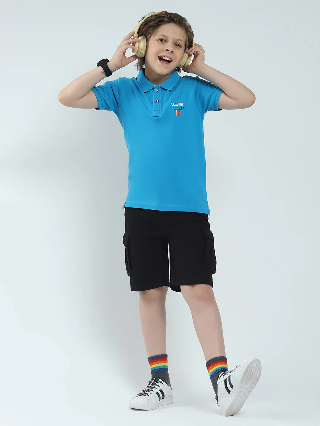 Boys Blue Solid Collar Half Sleeve T-Shirt - Image 2