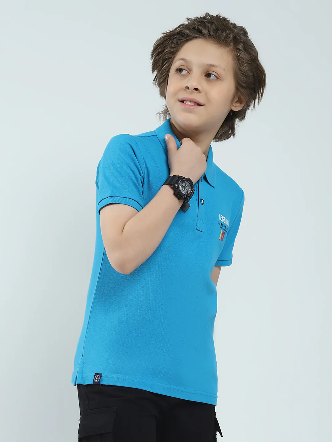 Boys Blue Solid Collar Half Sleeve T-Shirt - Image 4
