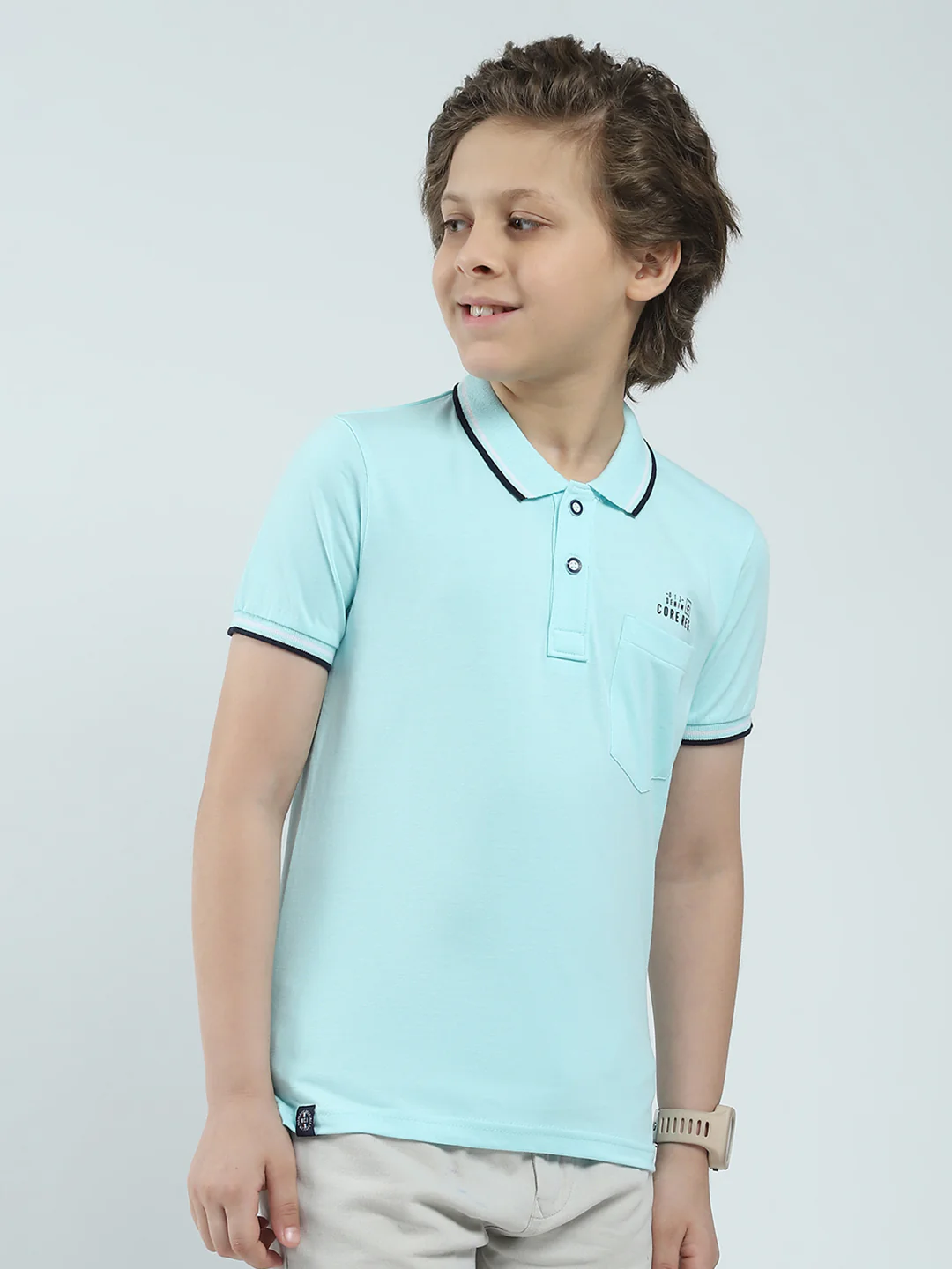 Boys Blue Solid Collar Half Sleeve T-Shirt - Image 4