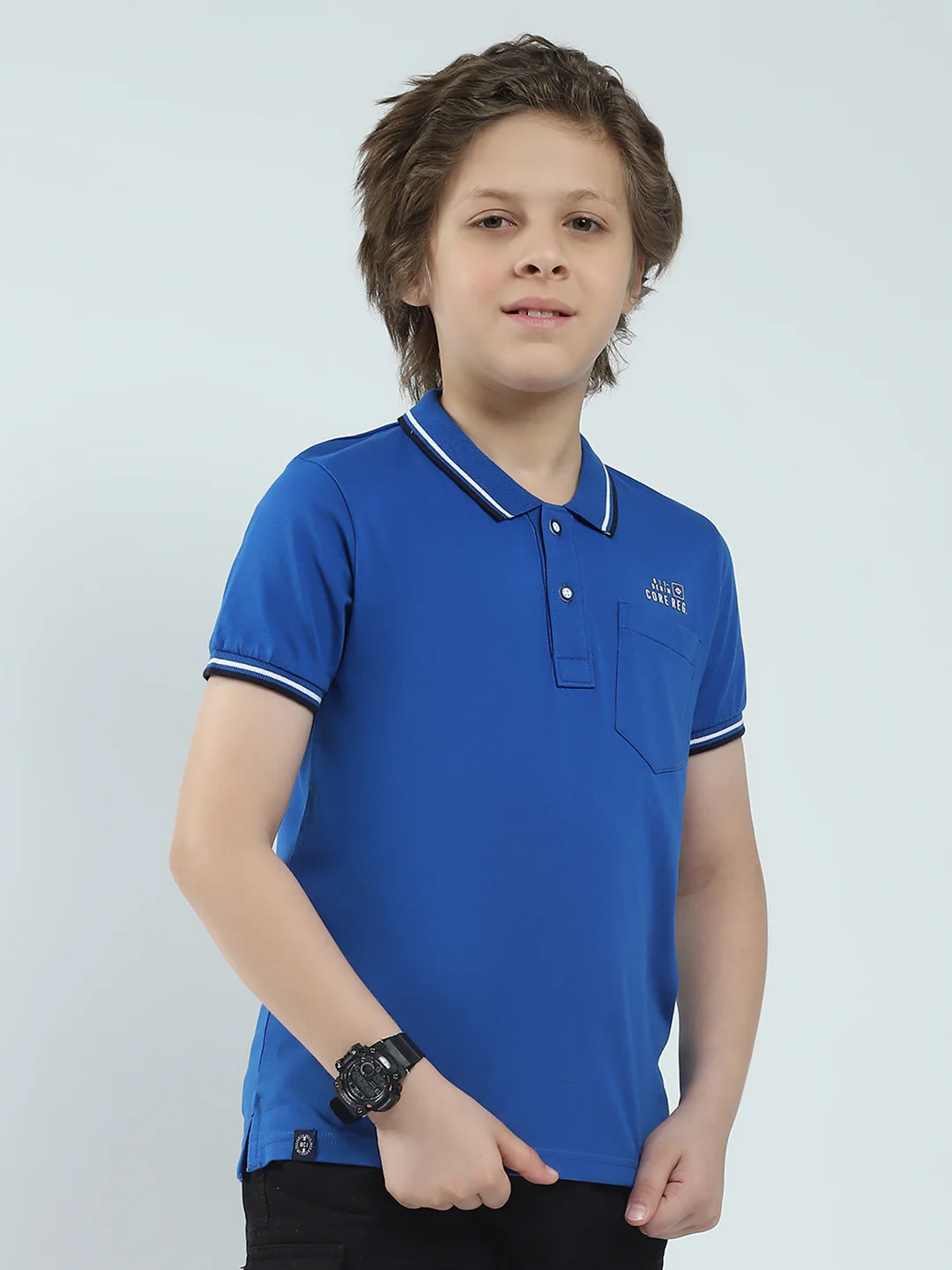 Boys Blue Solid Collar Half Sleeve T-Shirt - Image 4