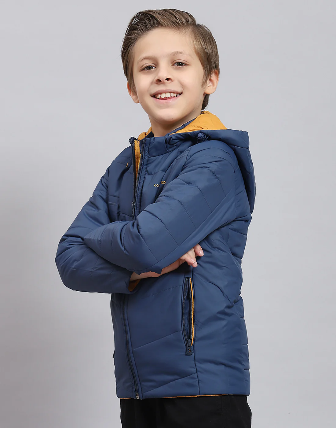 Boys Blue Solid Hooded Full Sleeve Boys Jacket - Image 3
