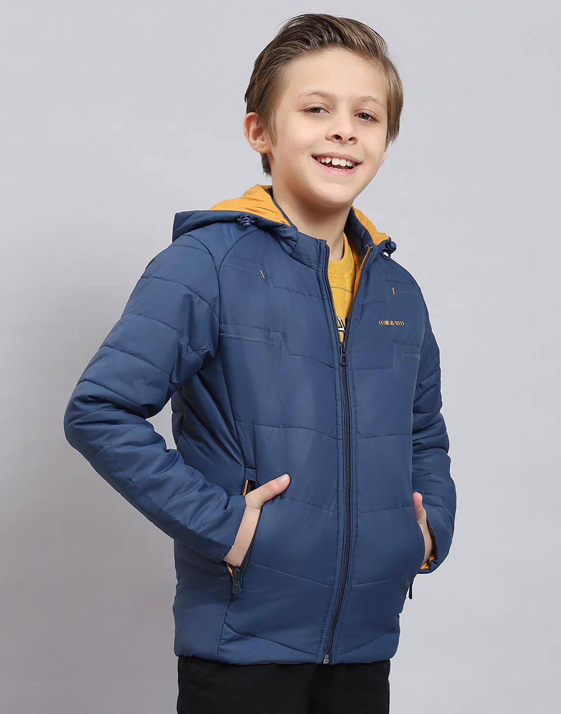 Boys Blue Solid Hooded Full Sleeve Boys Jacket - Image 4
