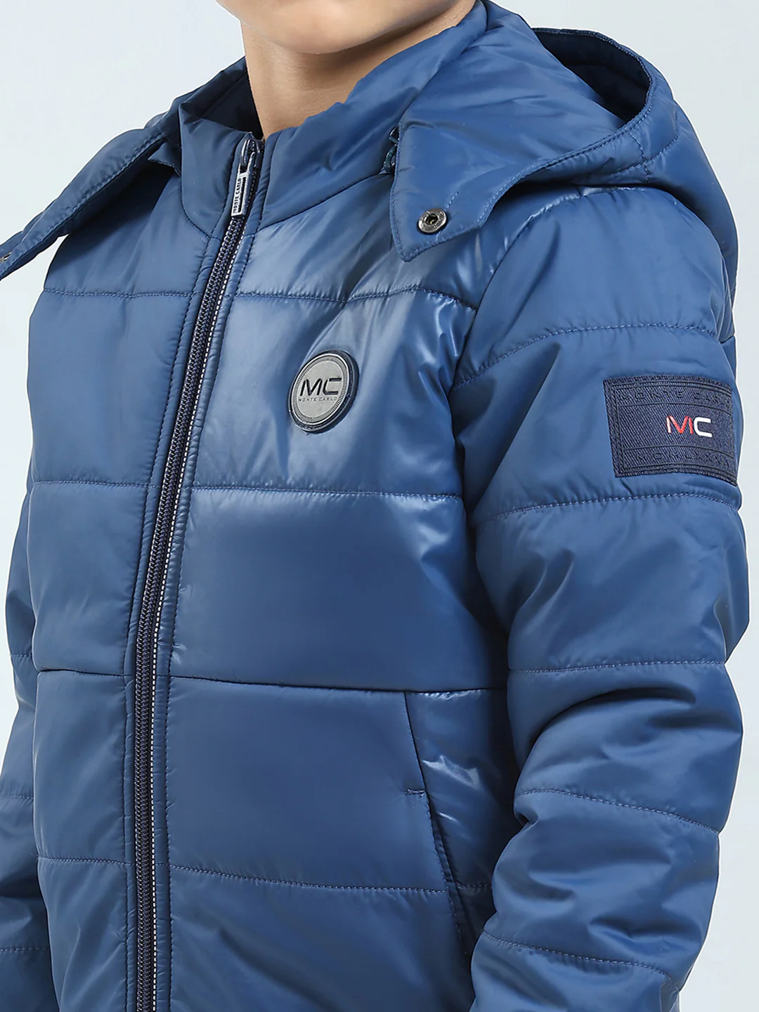 Boys Blue Solid Hooded Full Sleeve Jacket - Image 6