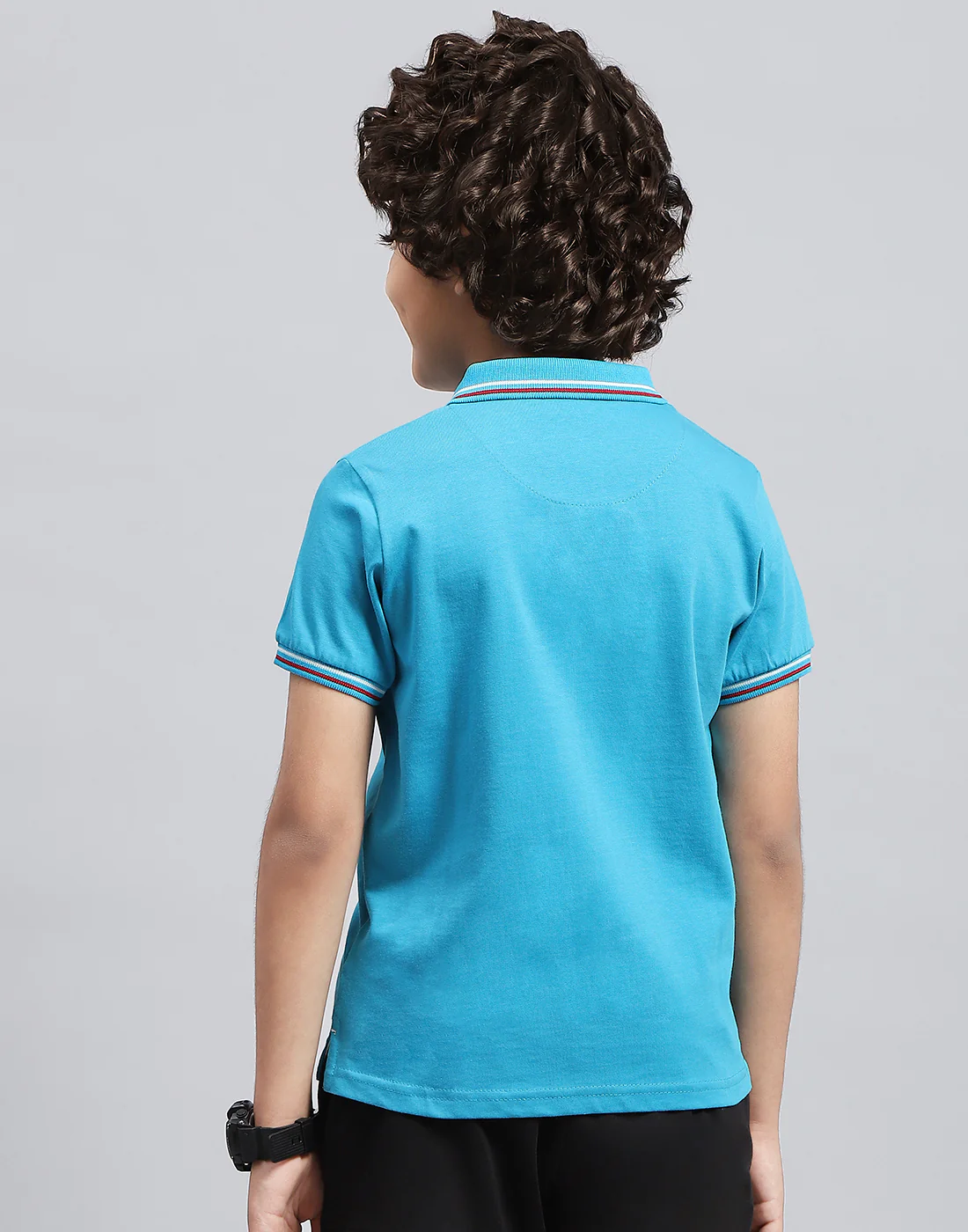 Boys Blue Solid Polo Collar Half Sleeve T-Shirt - Image 5