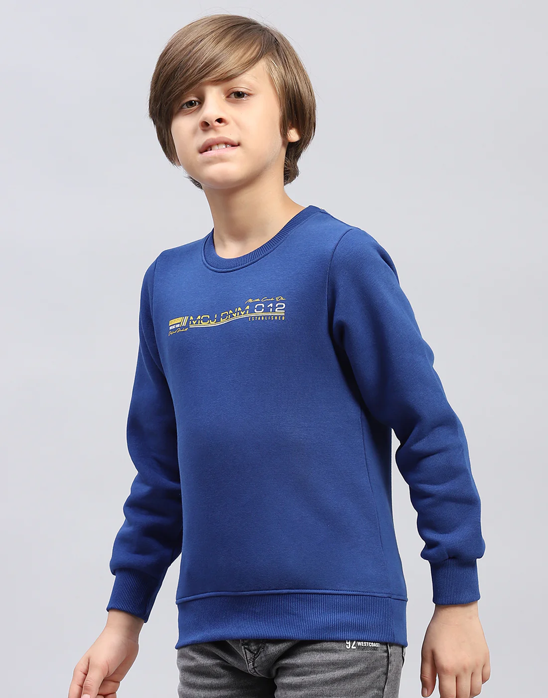 Boys Blue Solid Round Neck Full Sleeve Sweatshirt - Image 3