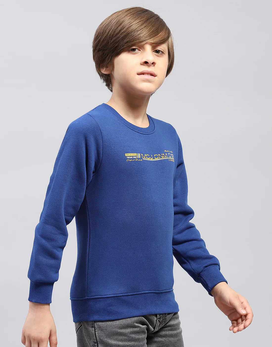 Boys Blue Solid Round Neck Full Sleeve Sweatshirt - Image 4