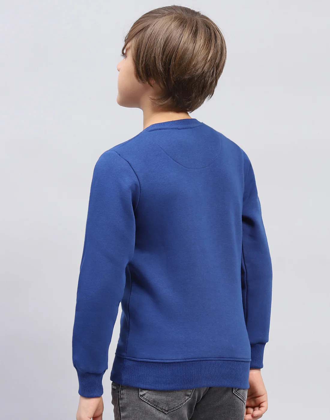 Boys Blue Solid Round Neck Full Sleeve Sweatshirt - Image 5