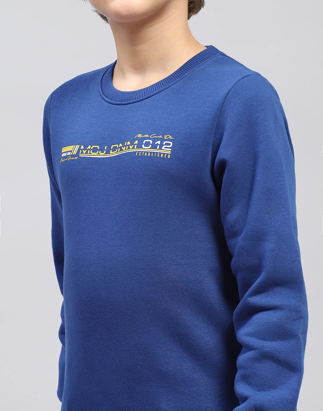 Boys Blue Solid Round Neck Full Sleeve Sweatshirt - Image 7