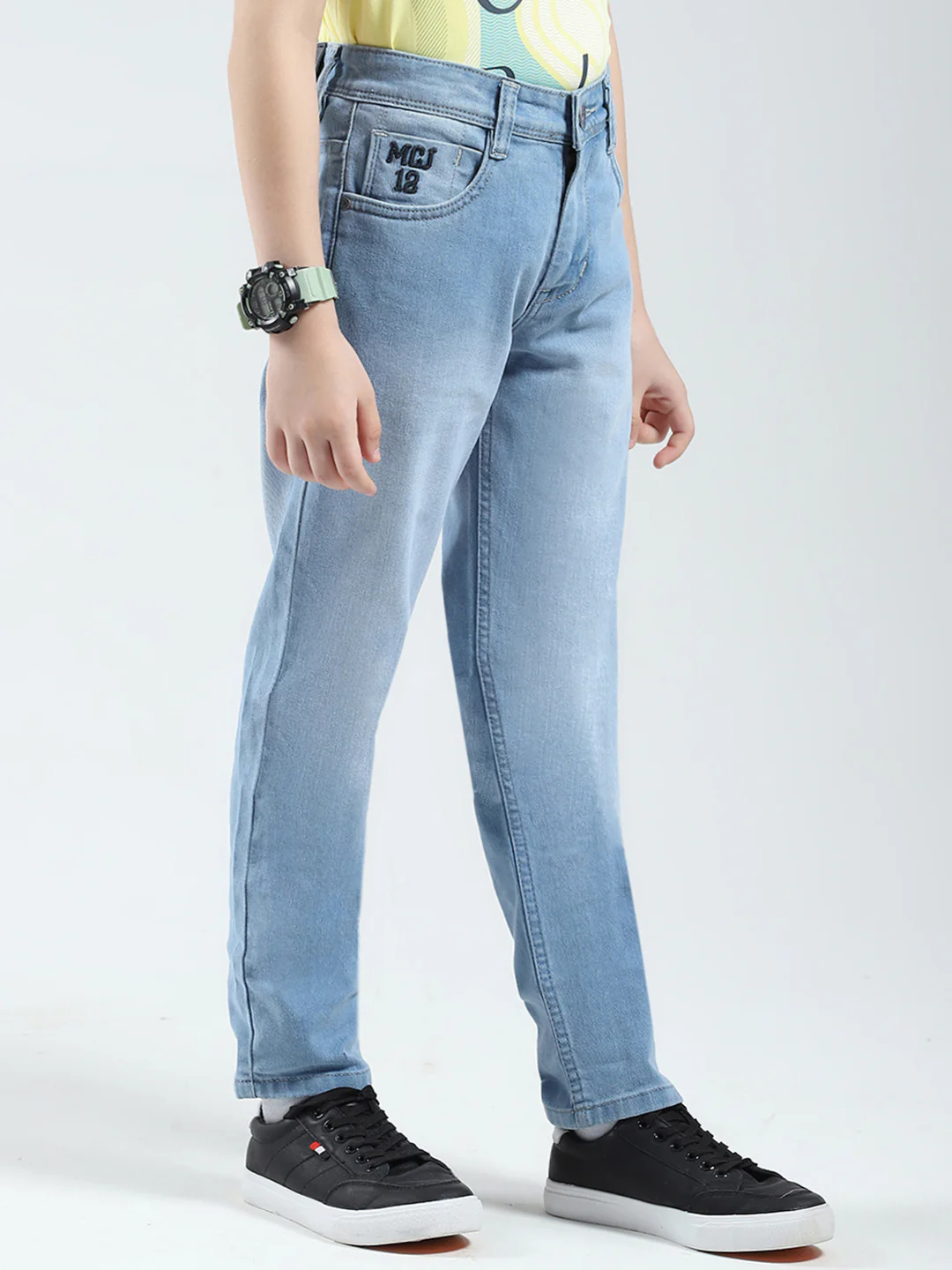 Boys Blue Solid Slim Fit Denim - Image 4